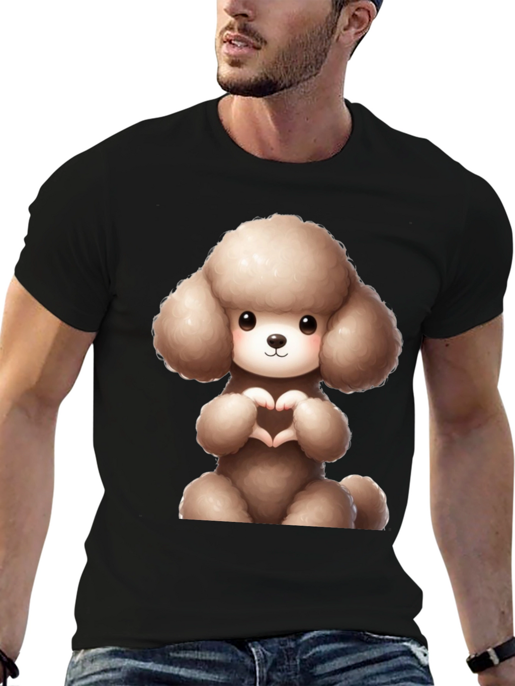Cute Poodle Heart Hands Black T-Shirt