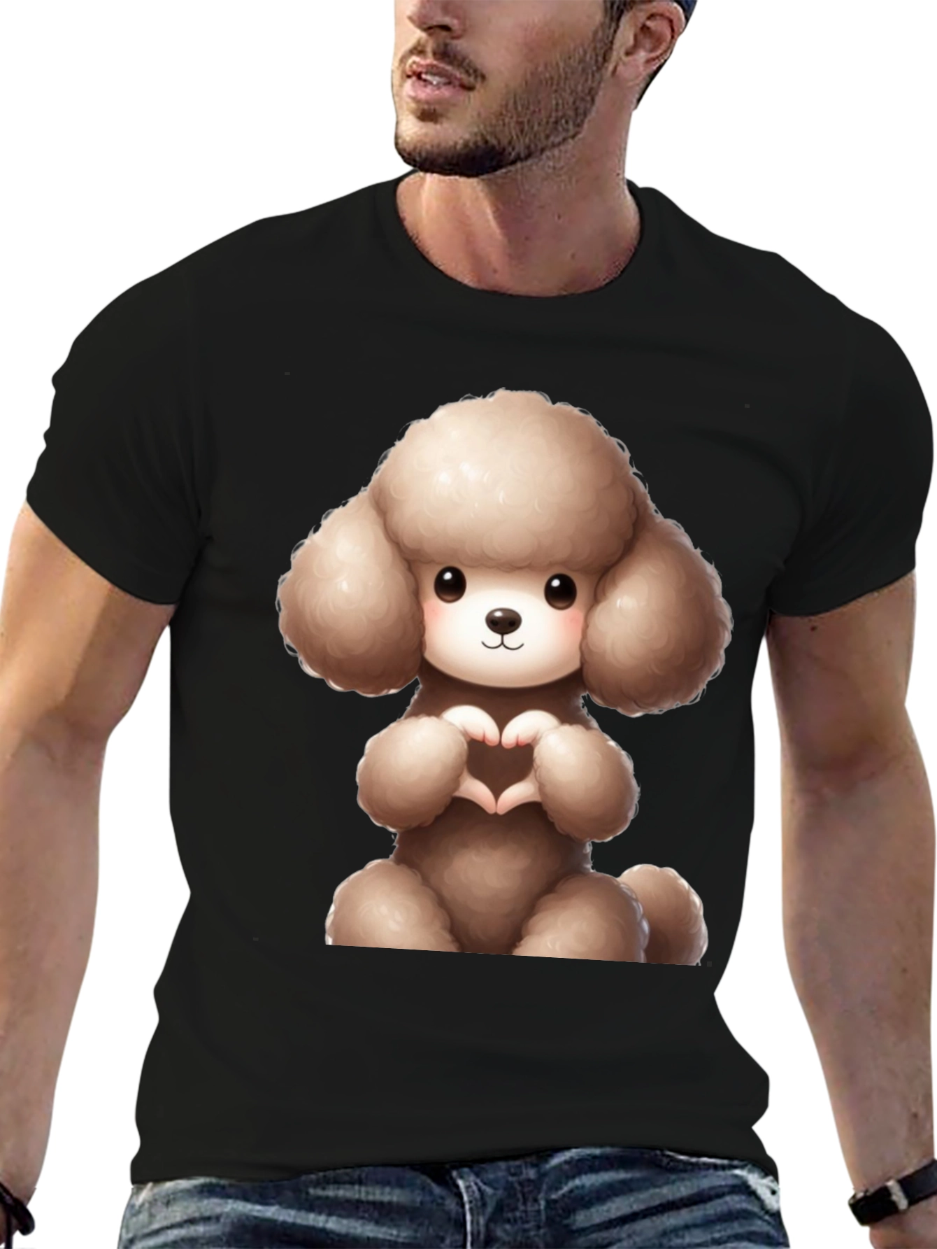 Cute Poodle Heart Hands Black T-Shirt