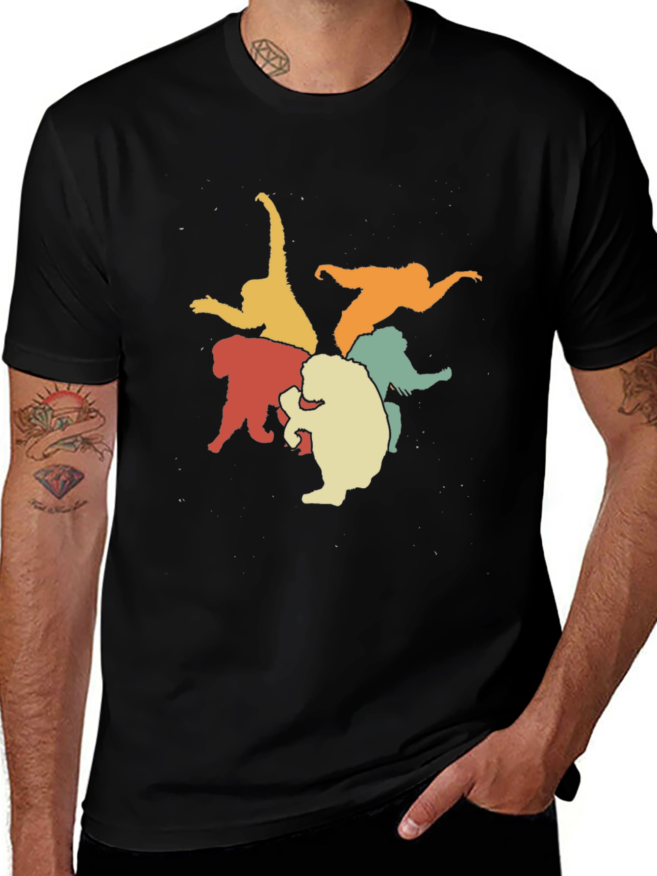 Retro Monkey Circle Black Graphic Tee