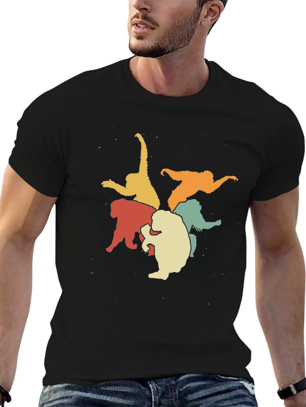 Retro Monkey Circle Black Graphic Tee