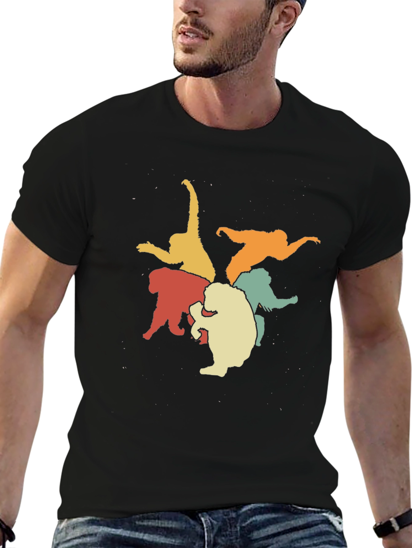 Retro Monkey Circle Black Graphic Tee