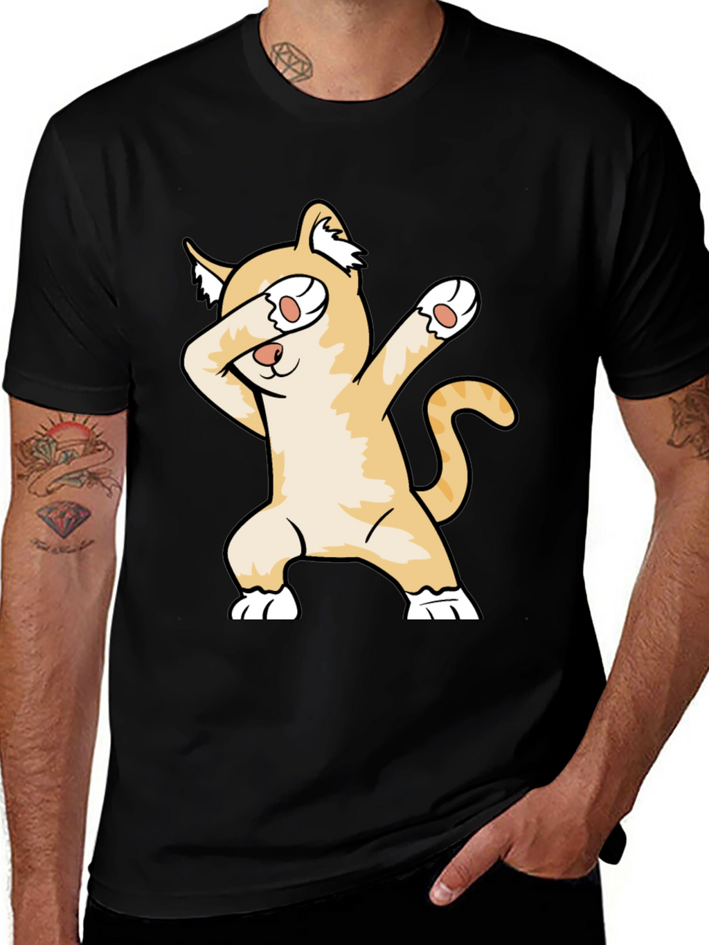 Dabbing Cat Graphic Tee - Unisex Black T-Shirt