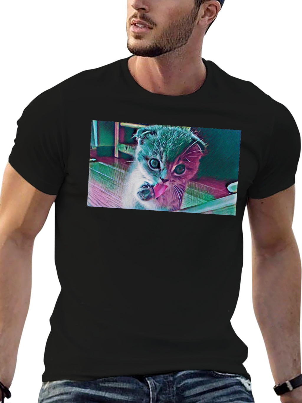 Cute Kitten Graphic Black T-Shirt