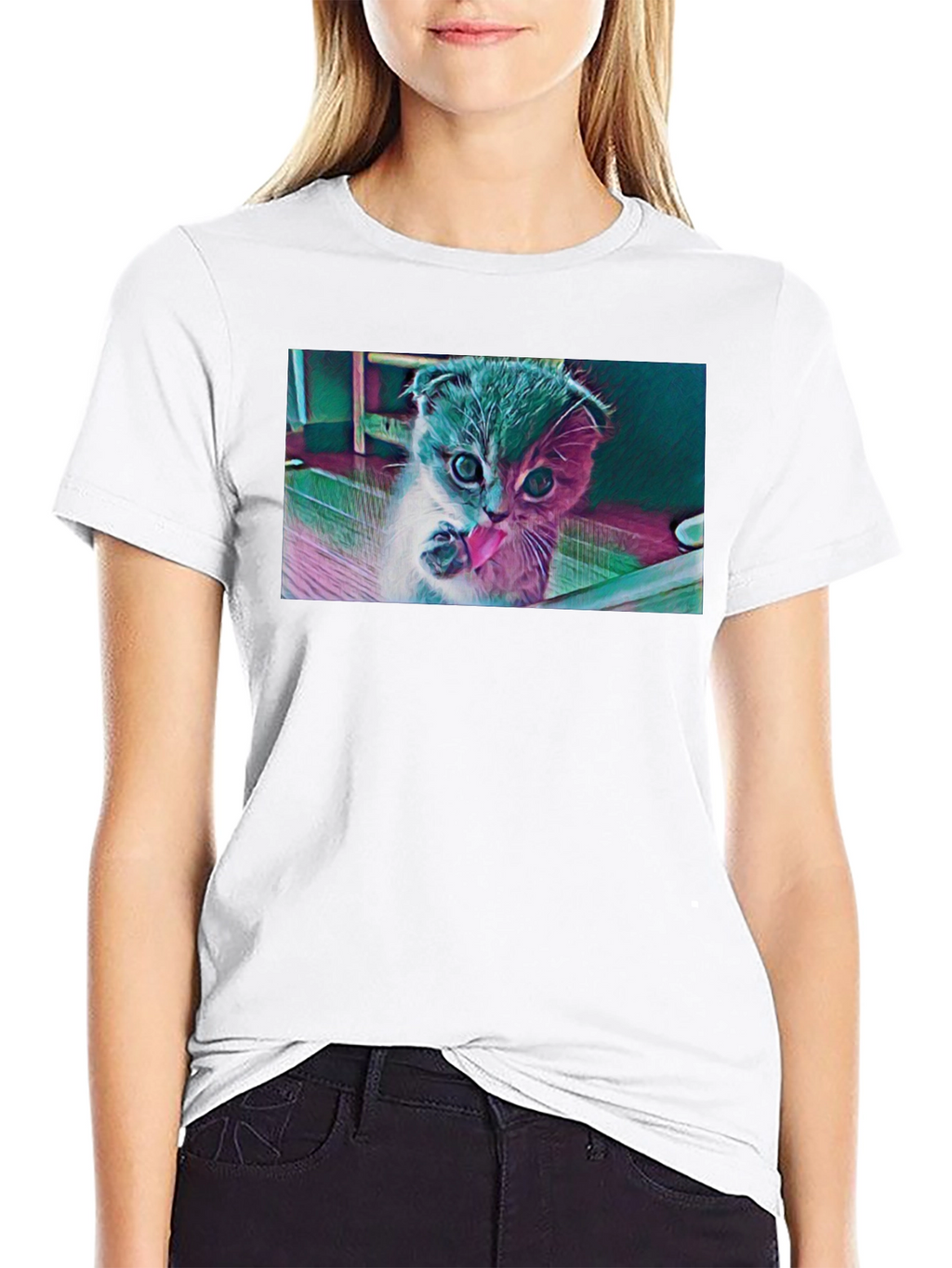 Cute Kitten Graphic Black T-Shirt