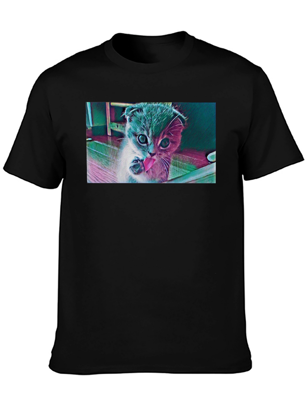 Cute Kitten Graphic Black T-Shirt
