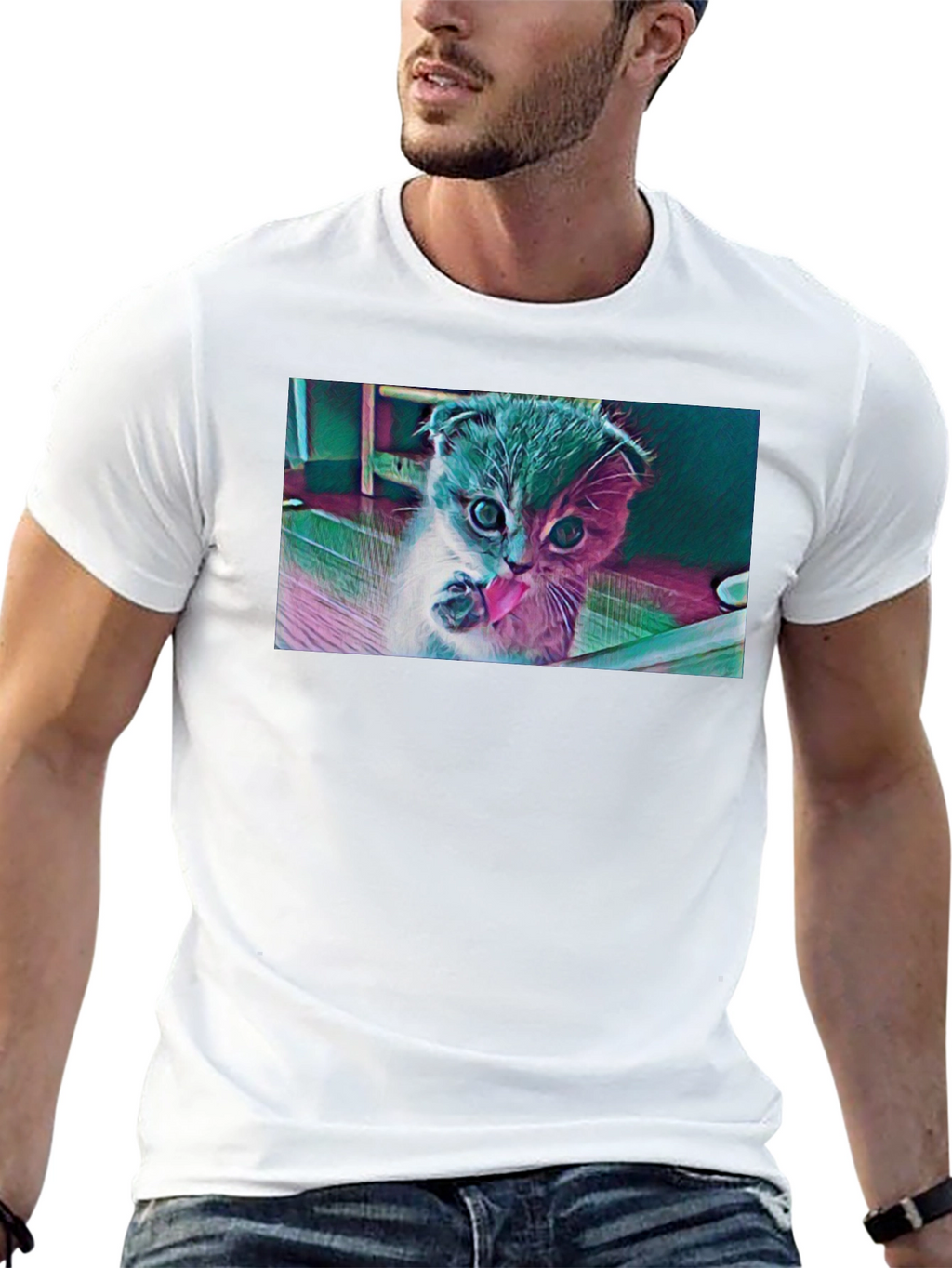 Cute Kitten Graphic Black T-Shirt