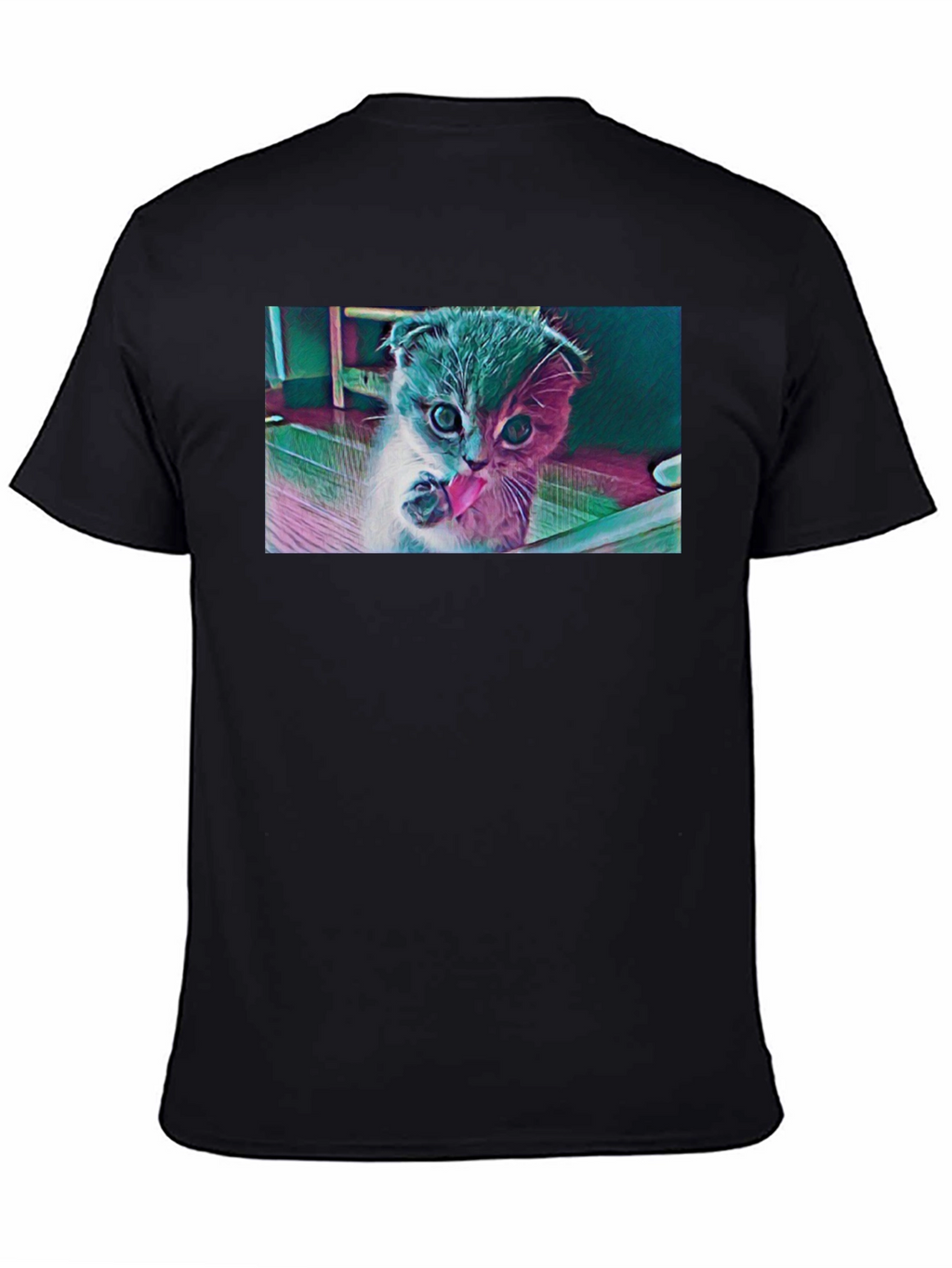 Cute Kitten Graphic Black T-Shirt