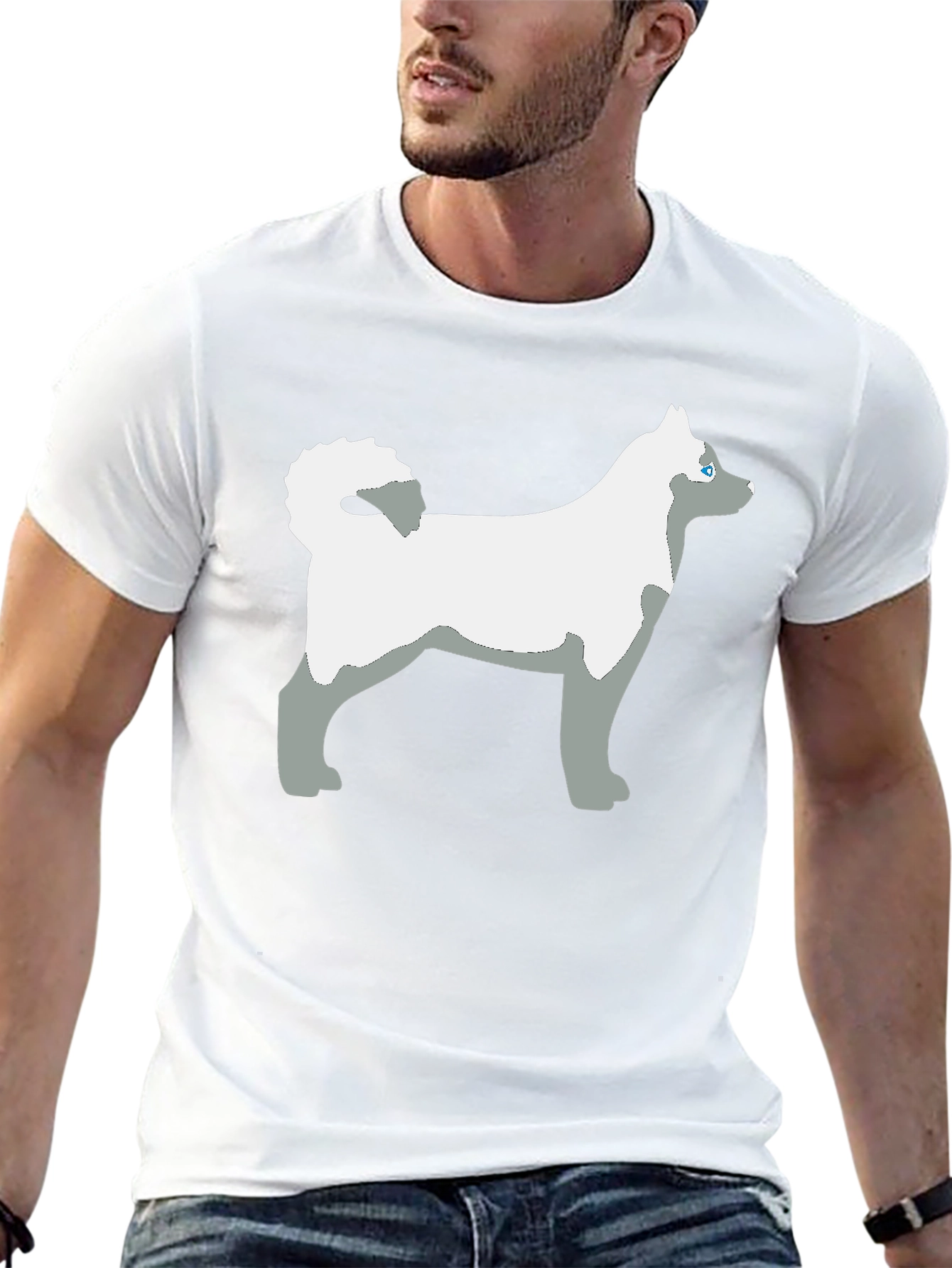 Husky Dog Graphic Tee - Black Cotton Casual T-Shirt