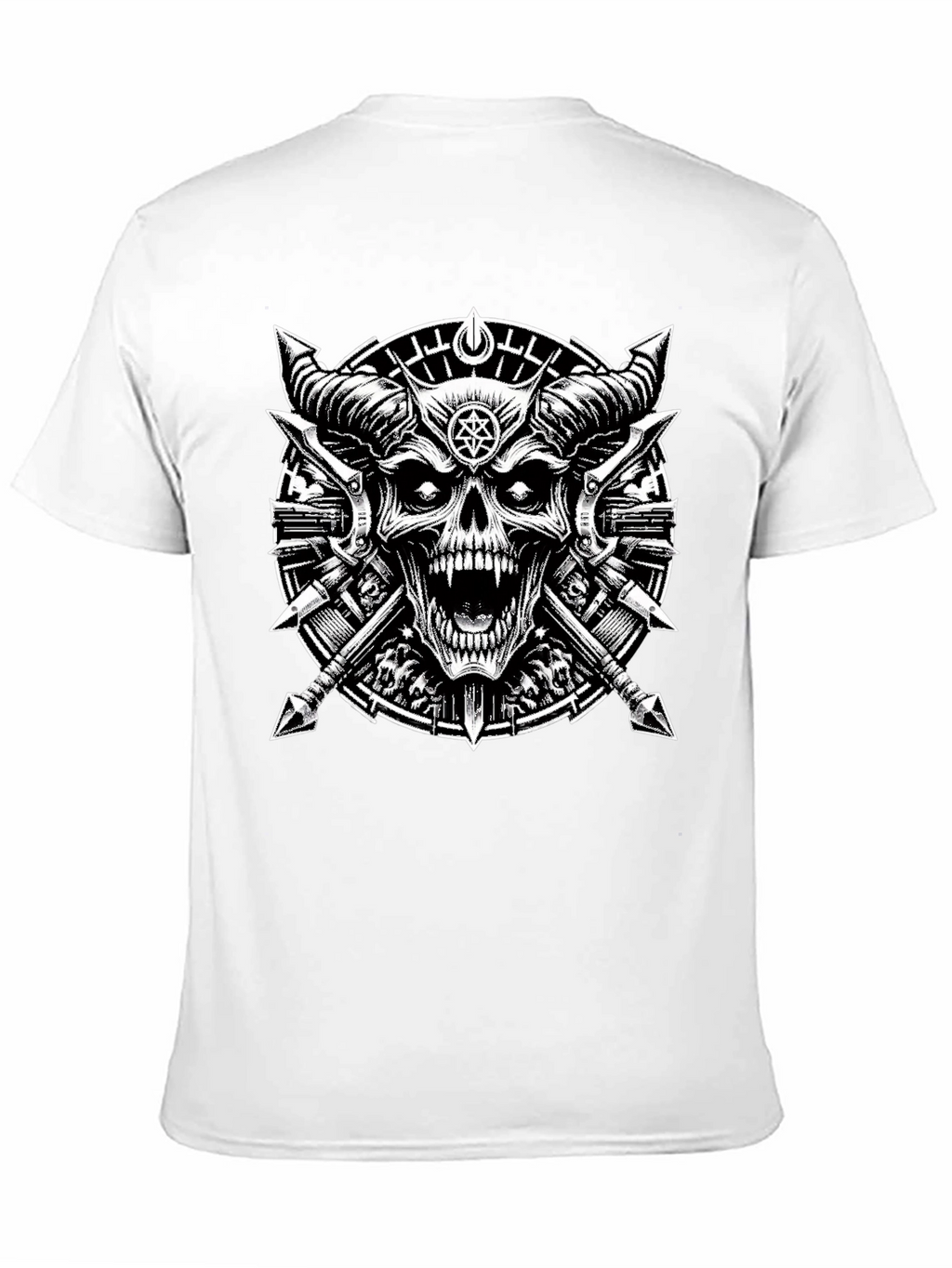 Black Graphic Tee - Skull & Cross Spears Design