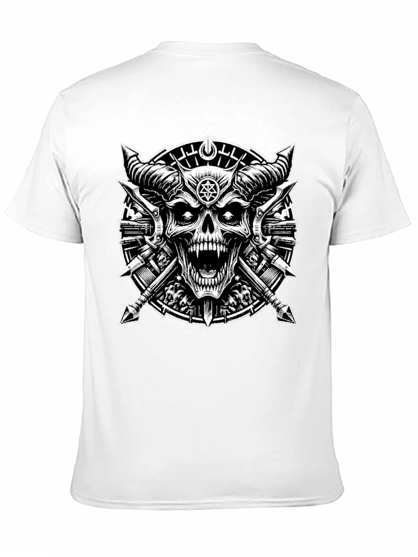 Black Graphic Tee - Skull & Cross Spears Design