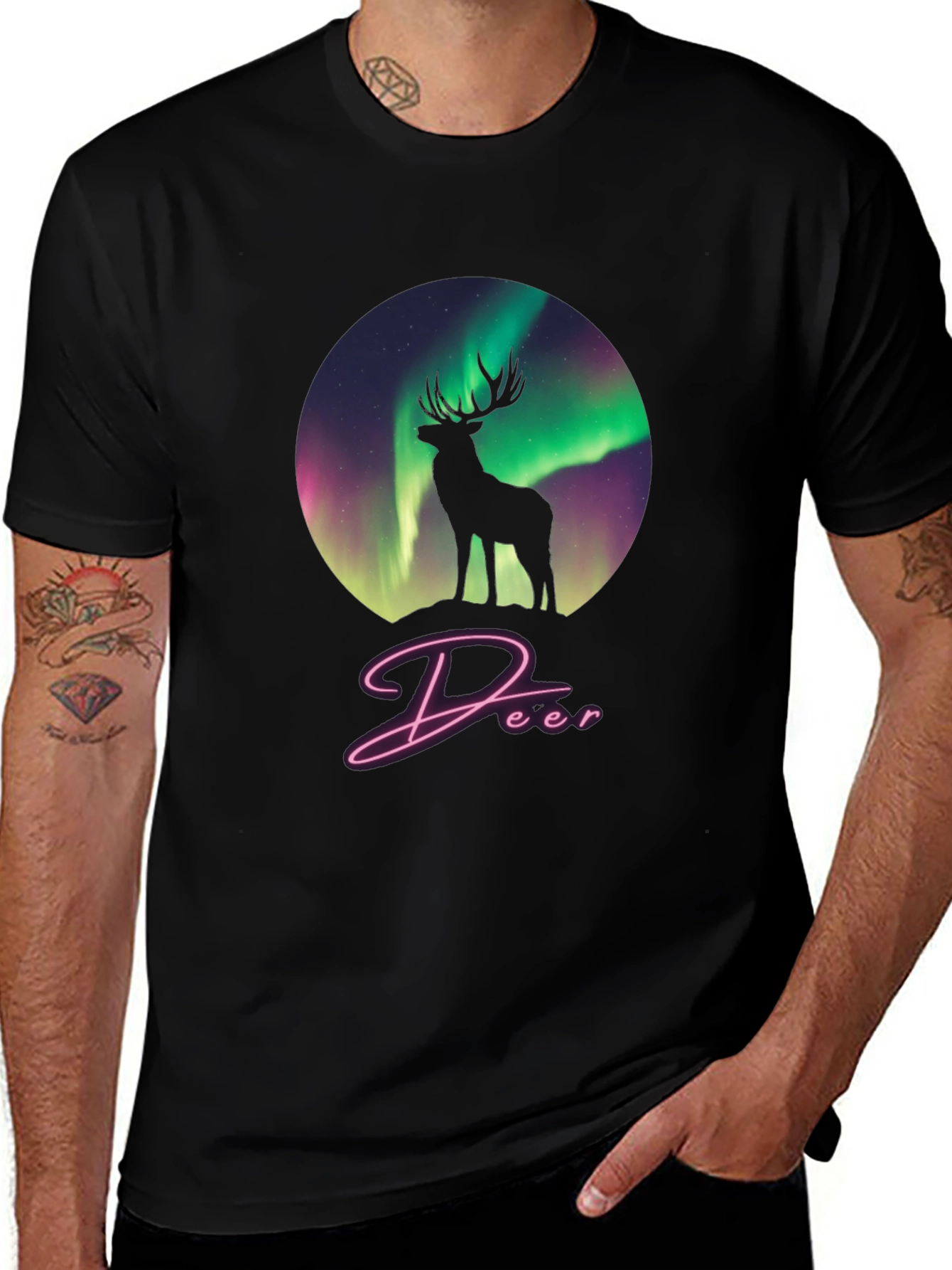 Aurora Deer Graphic Tee - Black