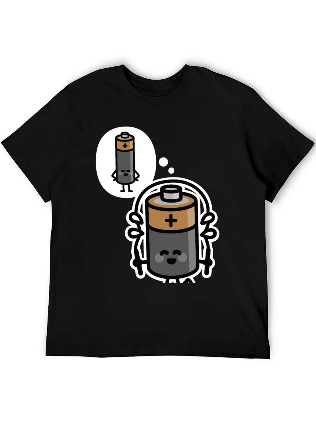 Funny Battery Cartoon Black T-Shirt
