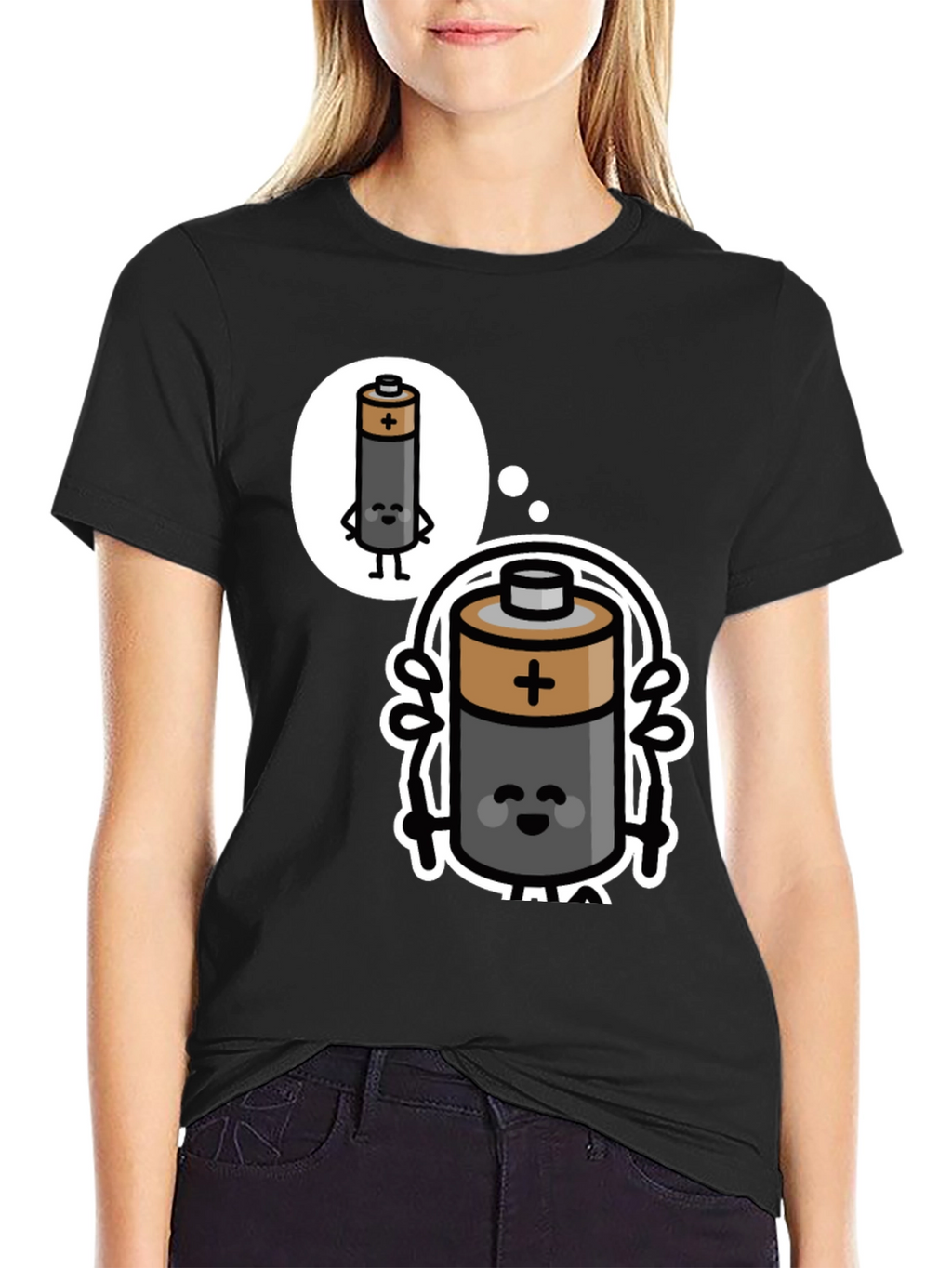 Funny Battery Cartoon Black T-Shirt