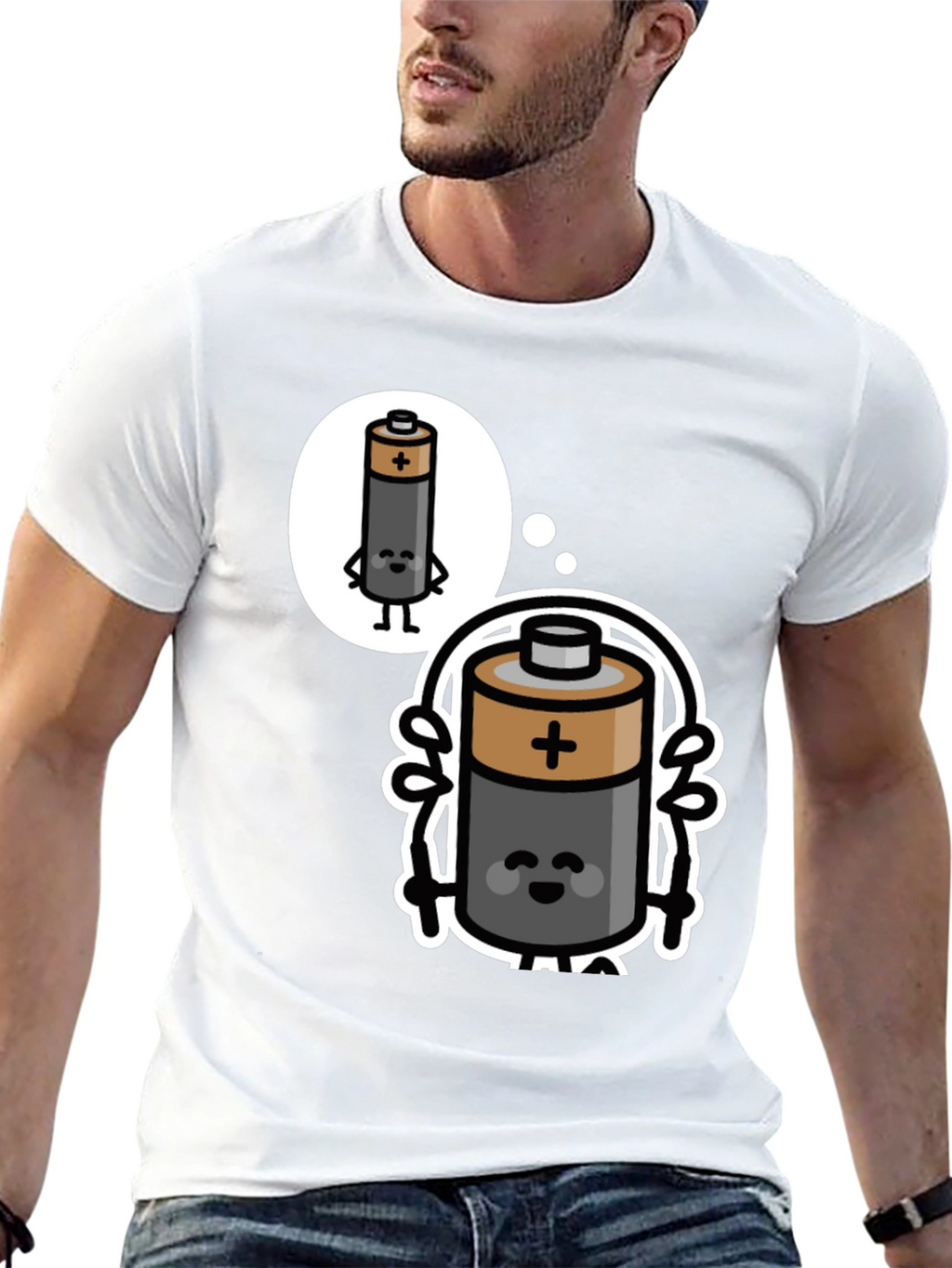 Funny Battery Cartoon Black T-Shirt