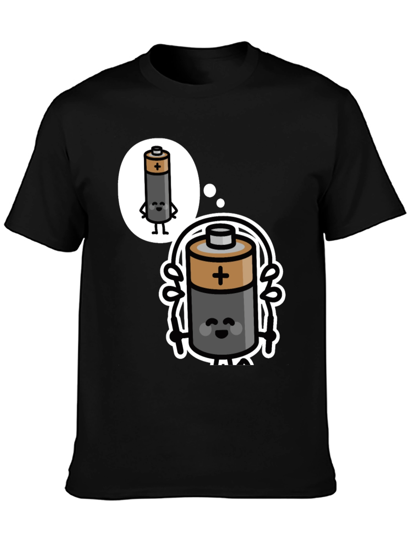 Funny Battery Cartoon Black T-Shirt