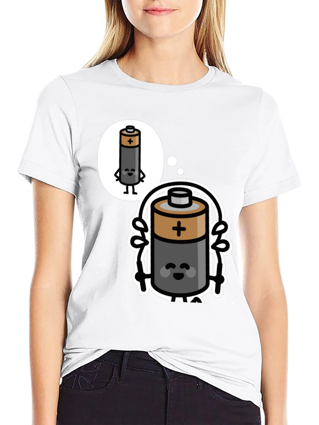 Funny Battery Cartoon Black T-Shirt