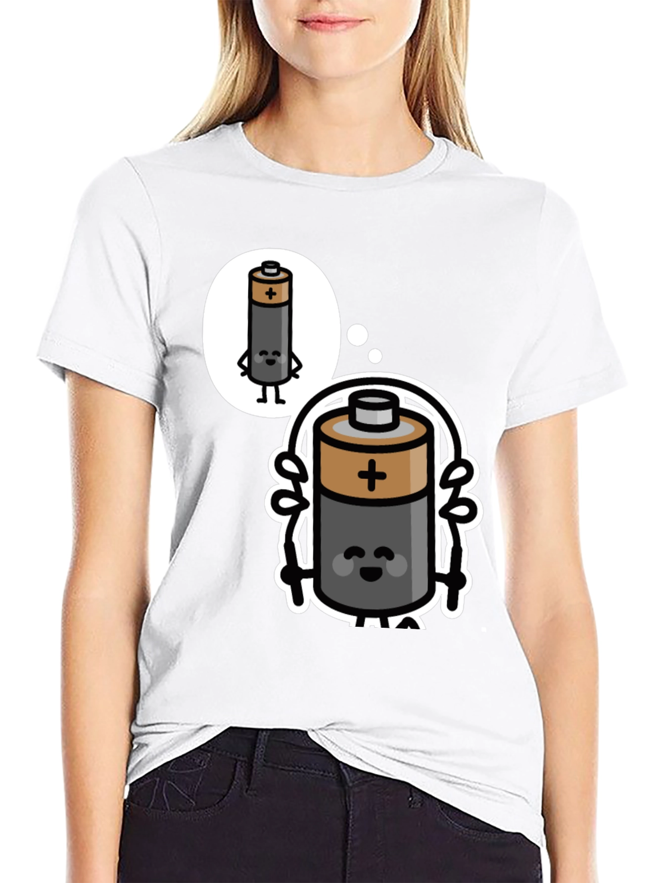 Funny Battery Cartoon Black T-Shirt