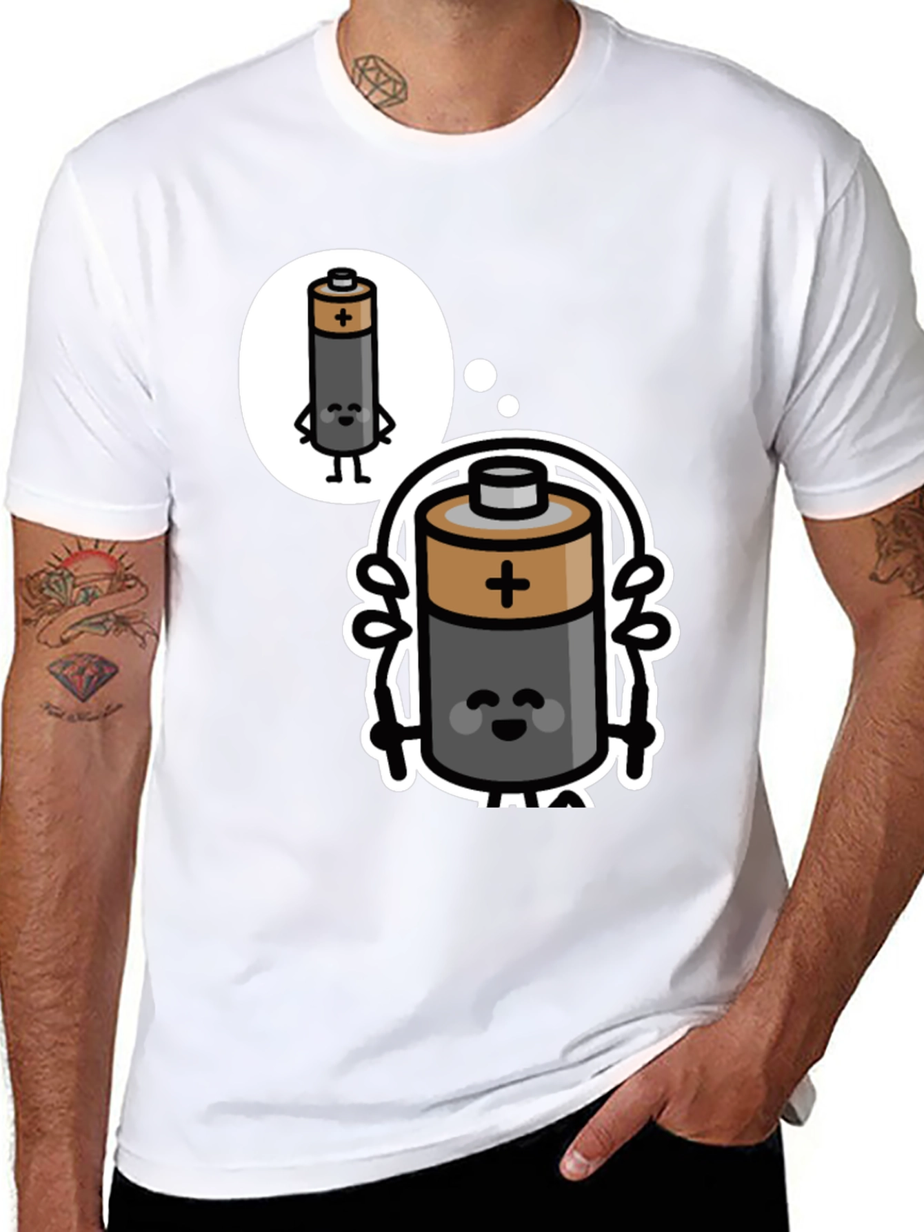 Funny Battery Cartoon Black T-Shirt