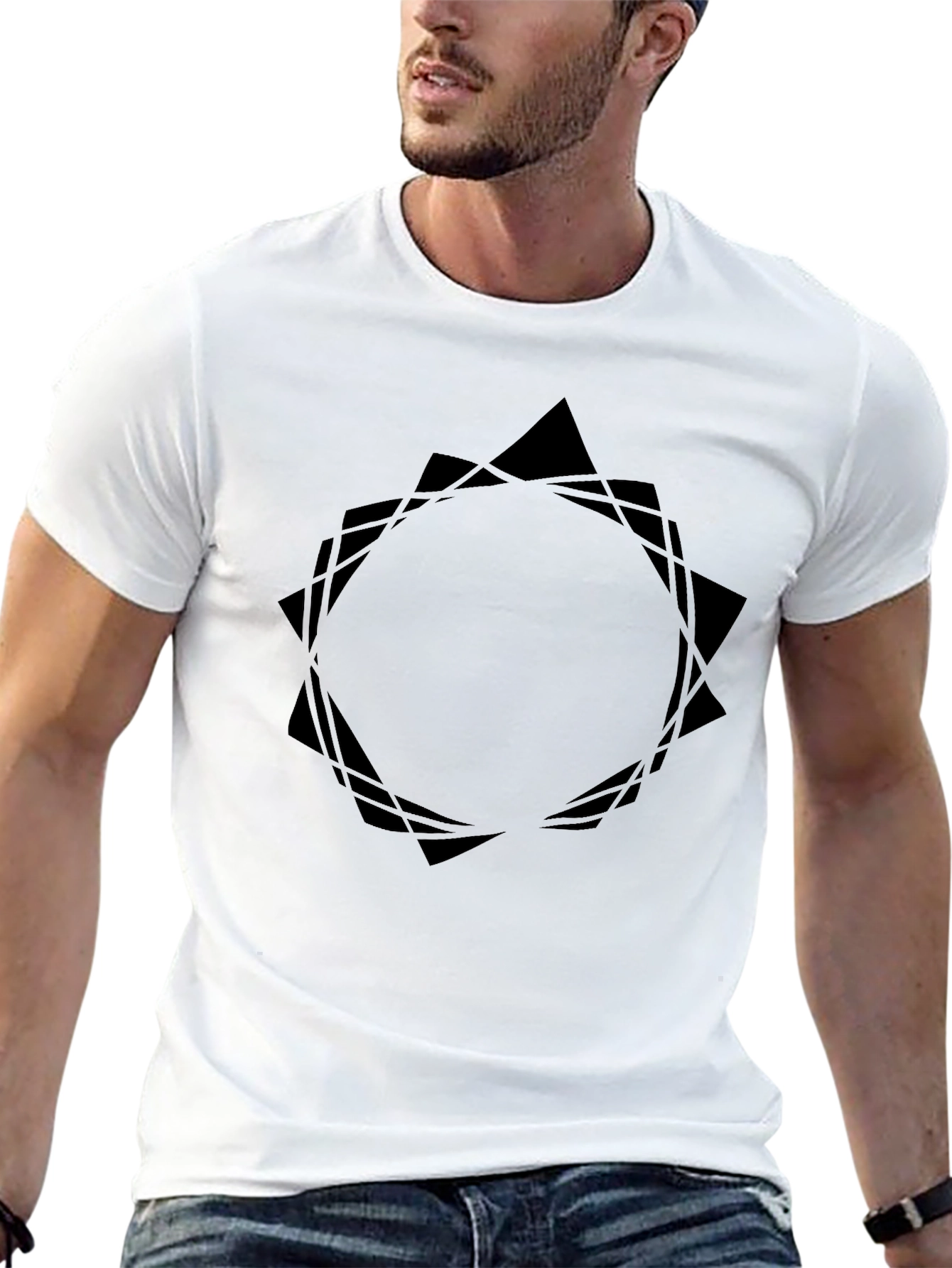 Mens Black Graphic Tee - Abstract Geometric Design