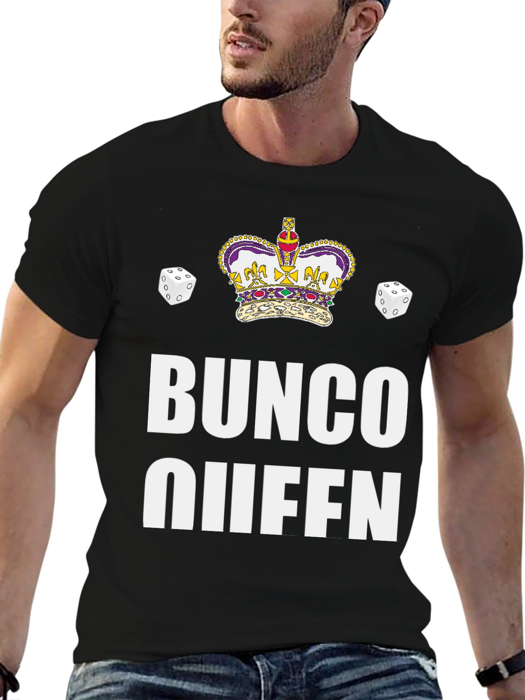 Bunco Queen Black T-Shirt with Crown & Dice