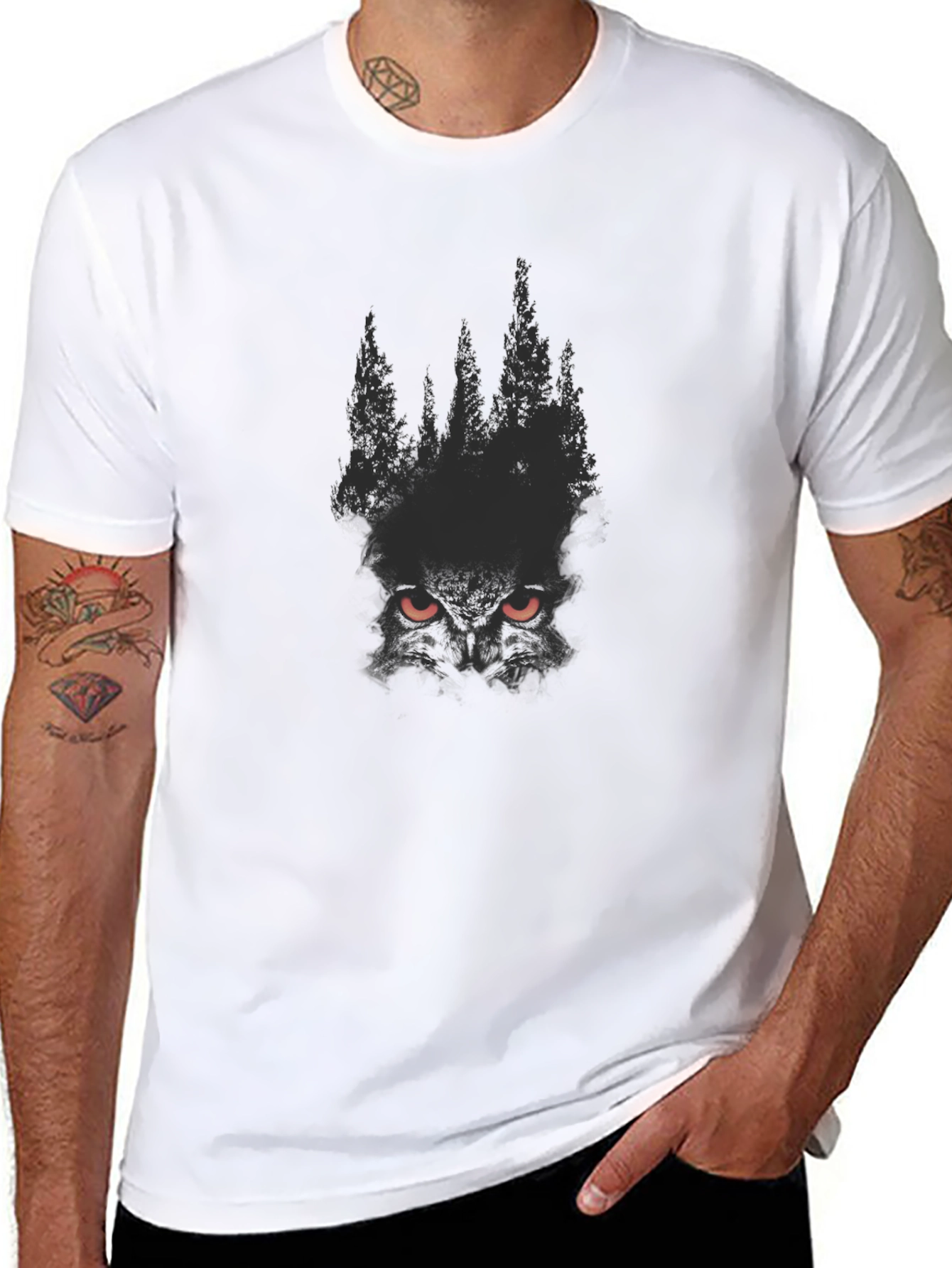 Mens Black Forest Owl Graphic Tee