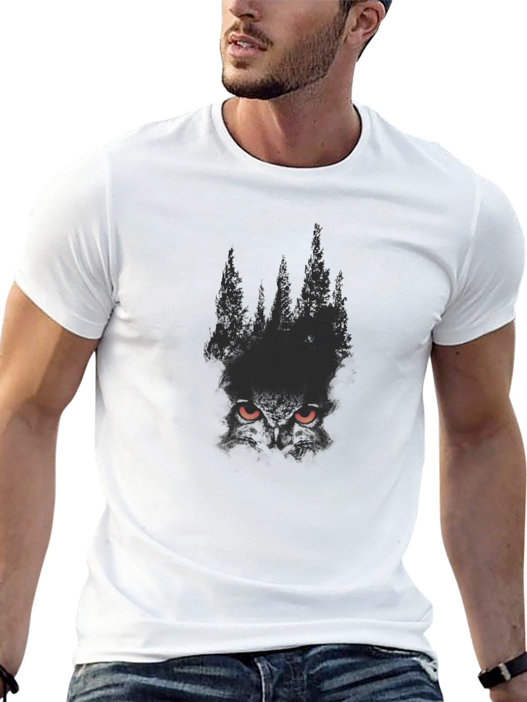 Mens Black Forest Owl Graphic Tee