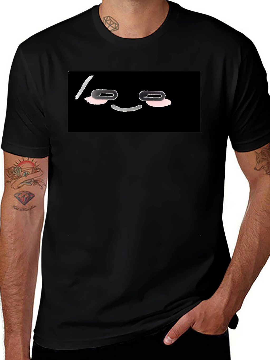Funny Black T-Shirt with Cartoon Face