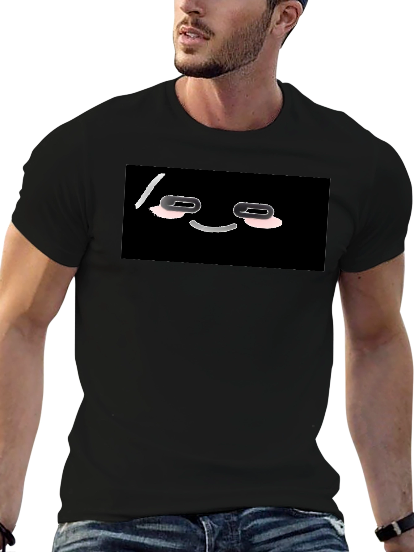 Funny Black T-Shirt with Cartoon Face
