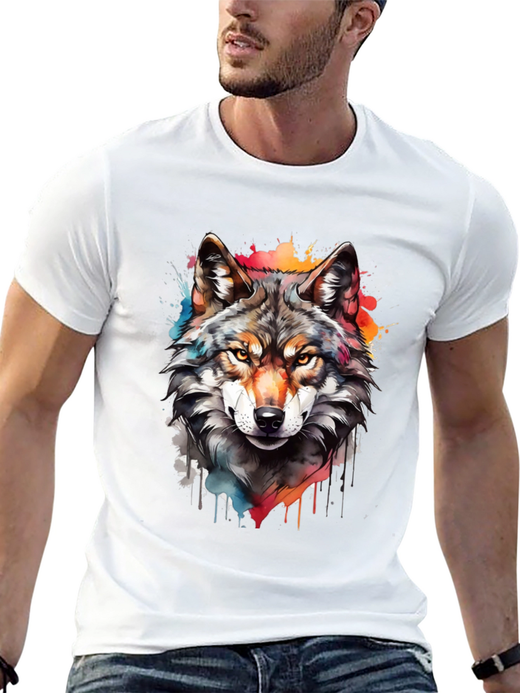 Wolf Graphic Print Tee - Mens Black T-Shirt