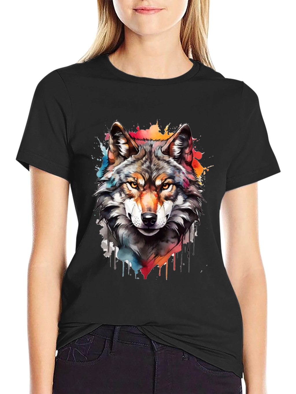 Wolf Graphic Print Tee - Mens Black T-Shirt