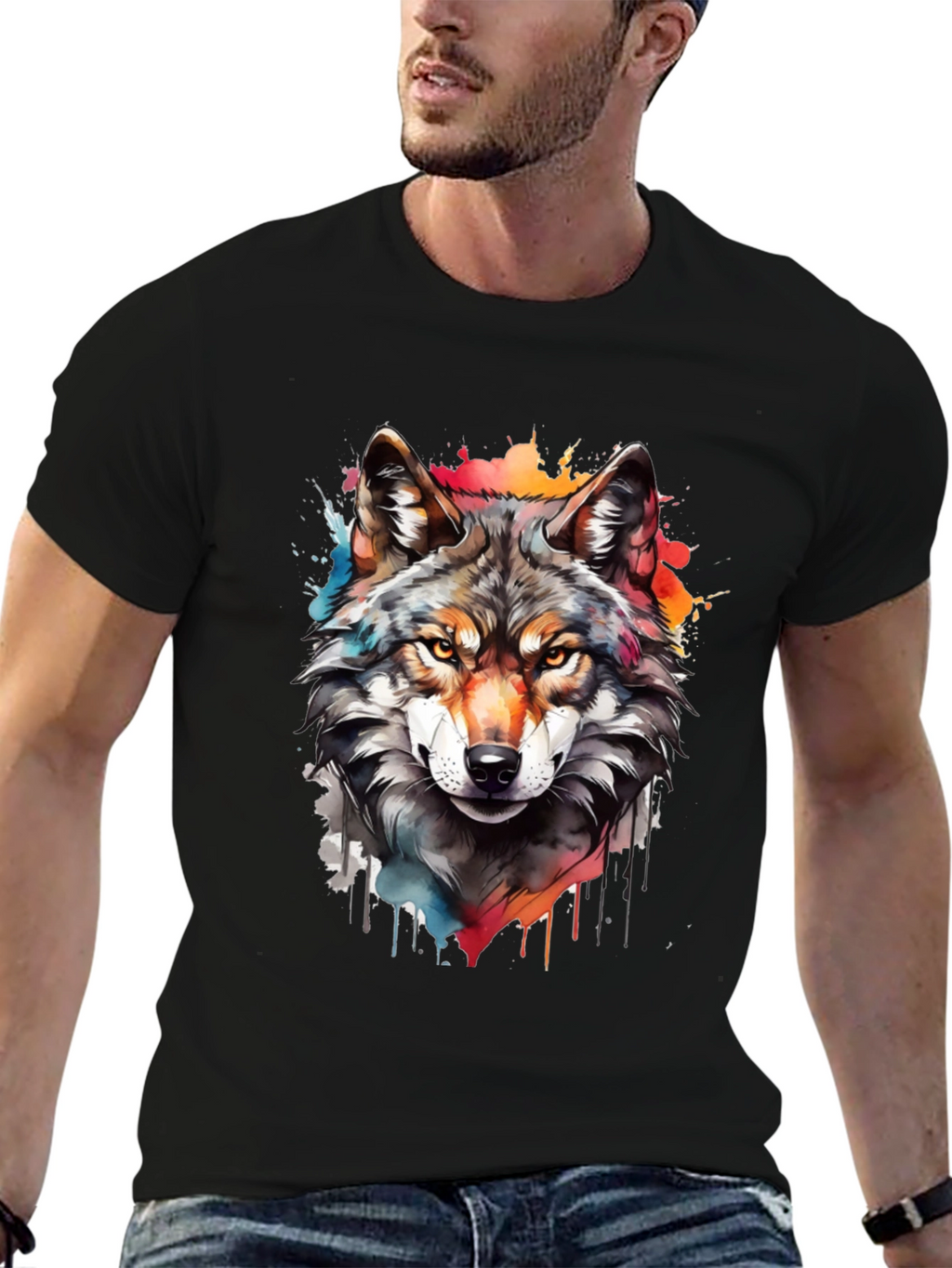 Wolf Graphic Print Tee - Mens Black T-Shirt