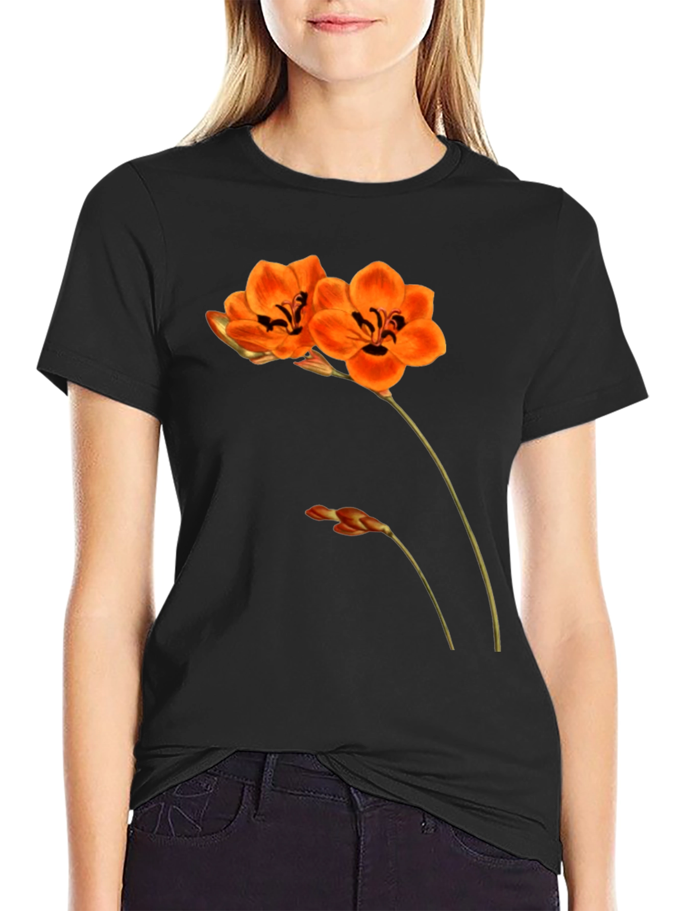 Floral Print Black T-Shirt