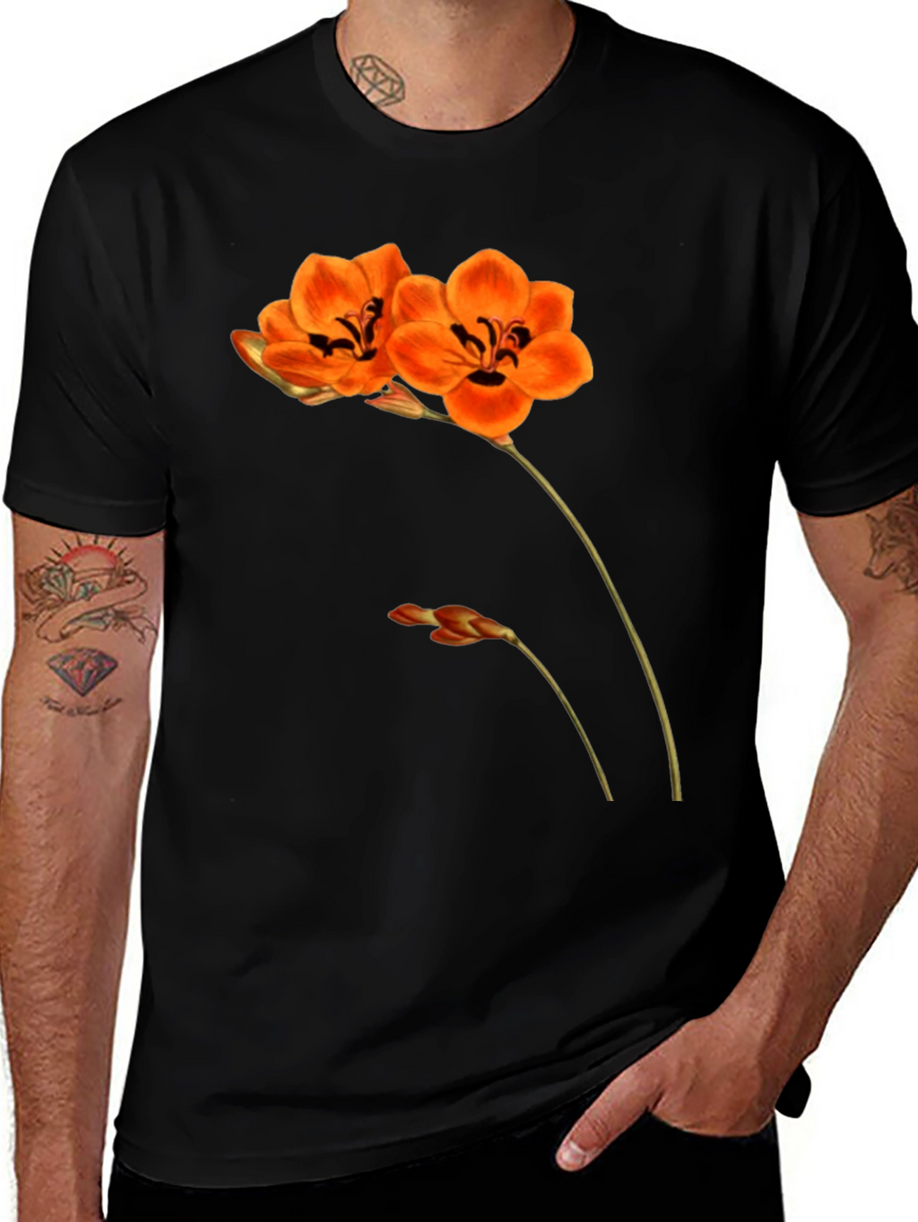 Floral Print Black T-Shirt