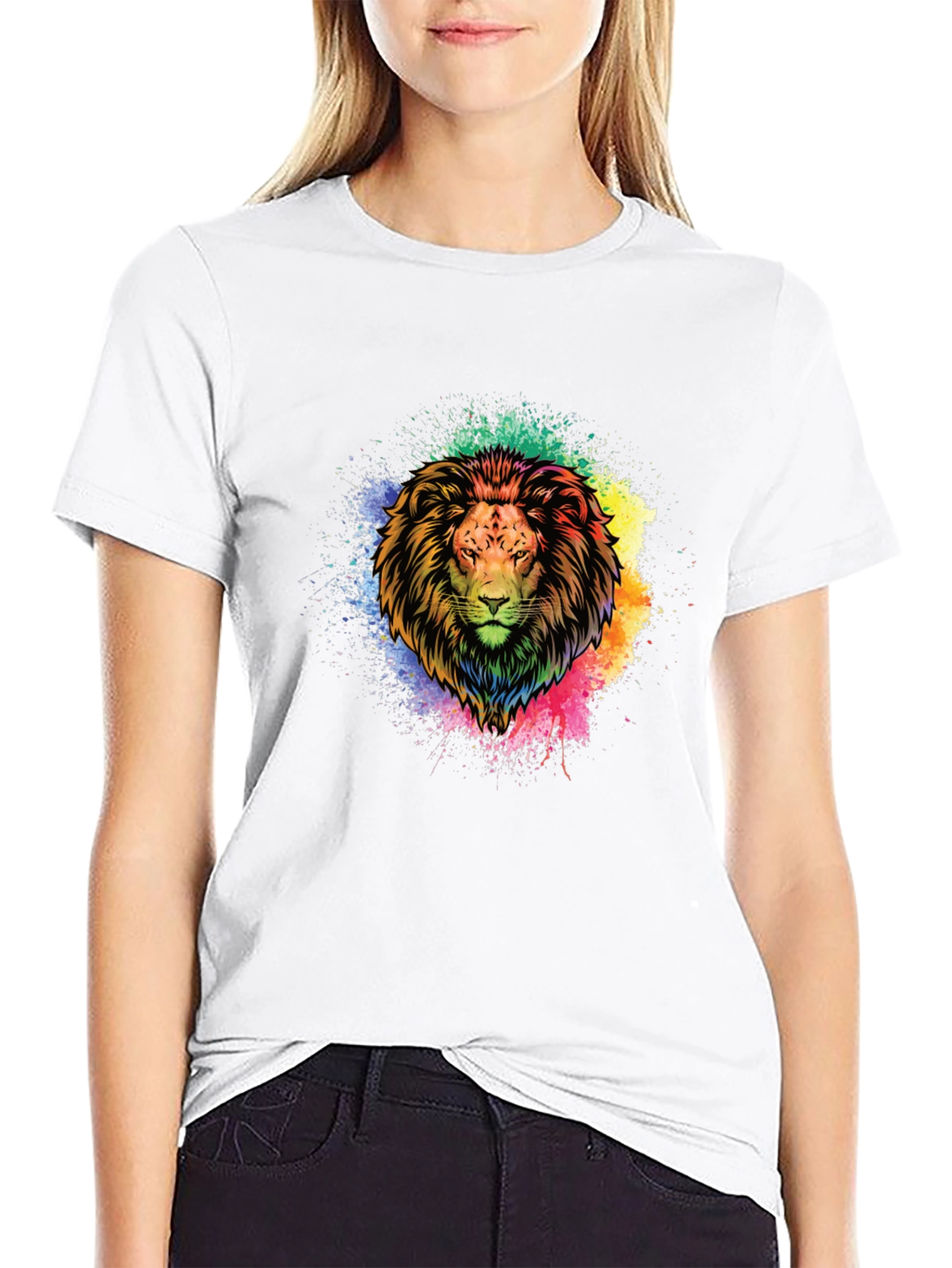 Rainbow Lion Graphic Tee - Colorful Mens Shirt