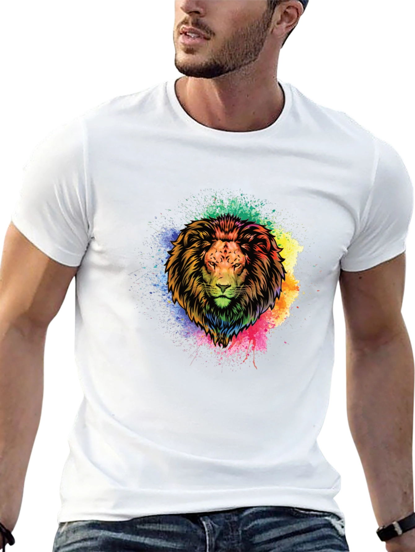 Rainbow Lion Graphic Tee - Colorful Mens Shirt