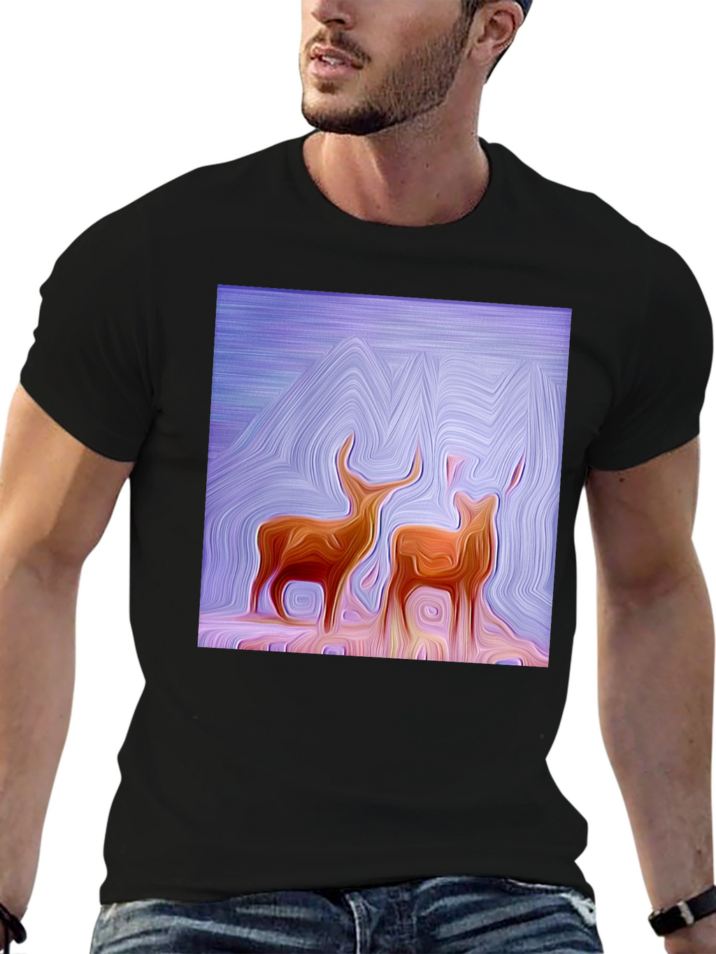 Abstract Deer Graphic Tee - Stylish Artistic Design