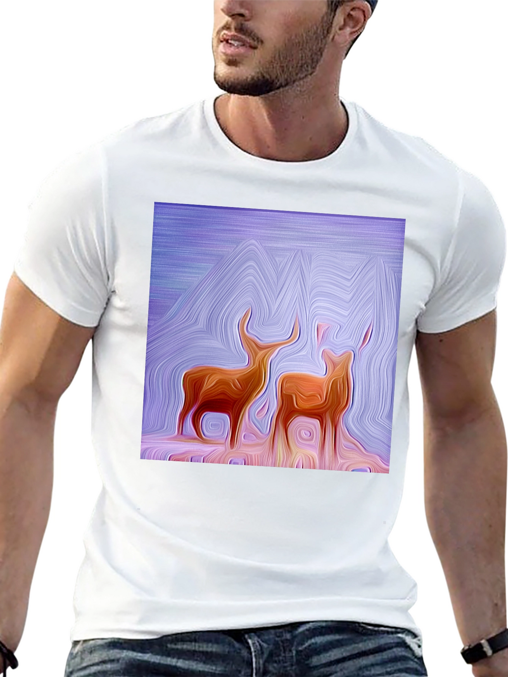 Abstract Deer Graphic Tee - Stylish Artistic Design