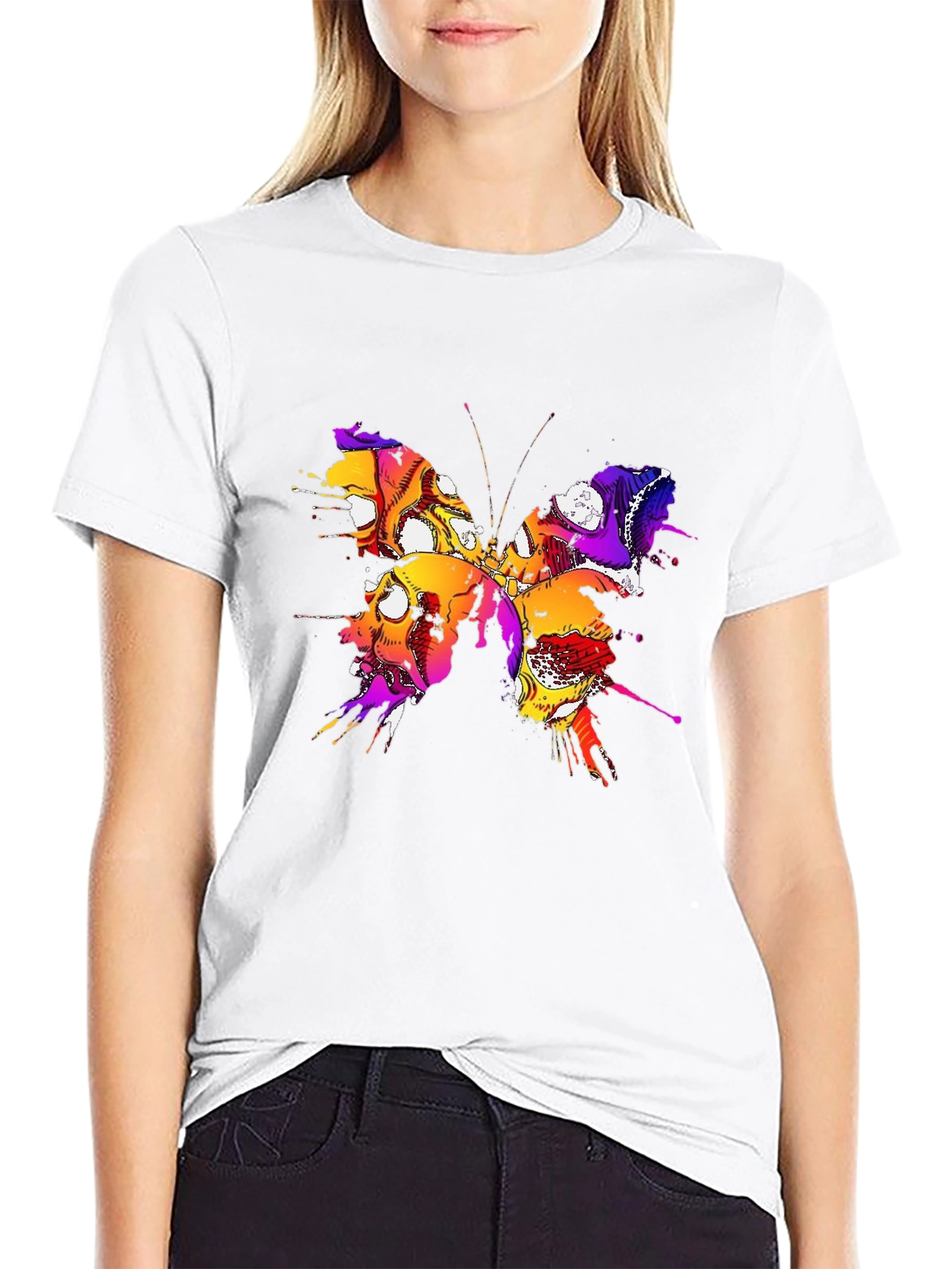 Butterfly Skull Graphic Tee - Mens Black T-Shirt