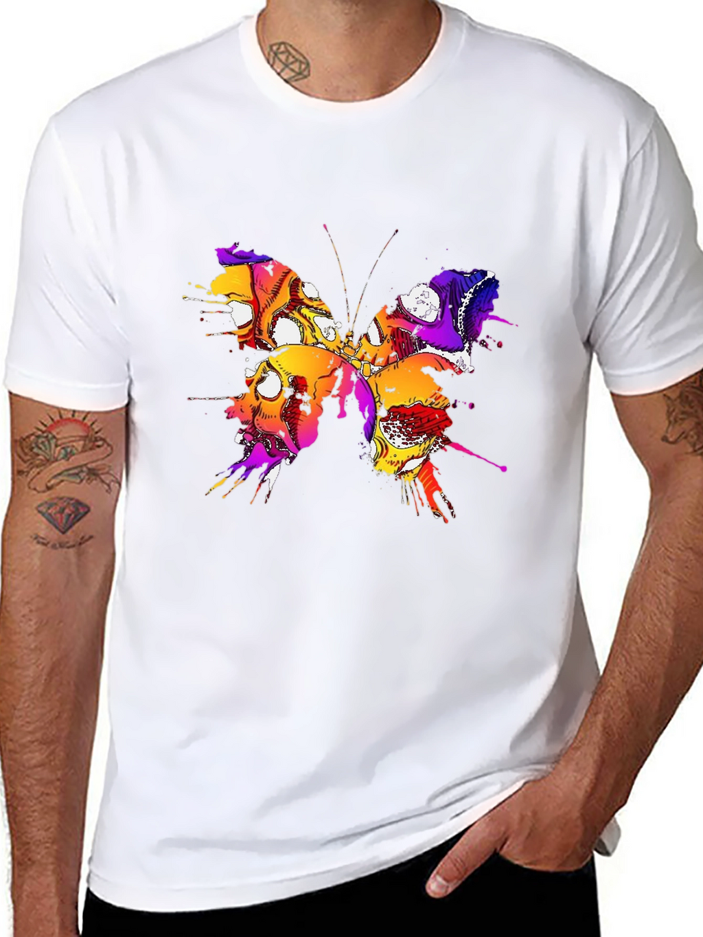 Butterfly Skull Graphic Tee - Mens Black T-Shirt