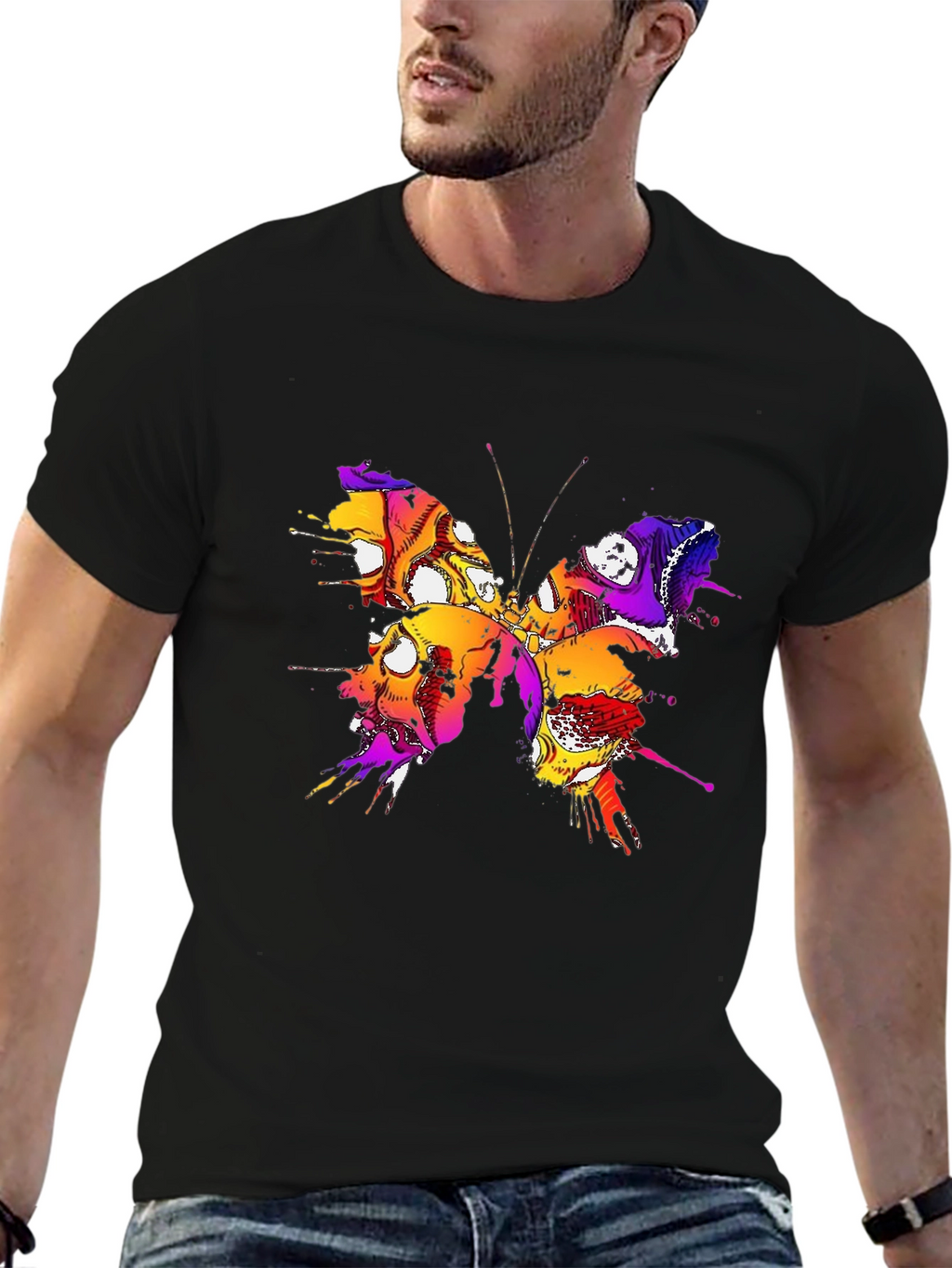 Butterfly Skull Graphic Tee - Mens Black T-Shirt