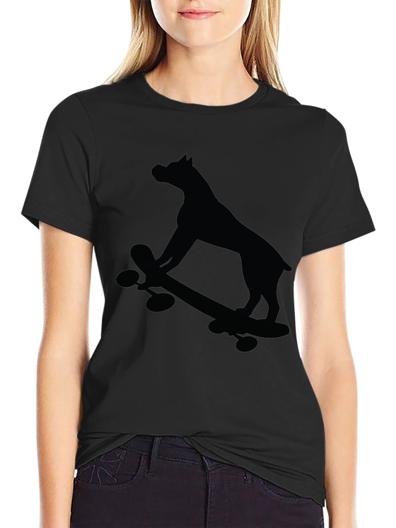 Dog on Skateboard Graphic Tee - Black T-Shirt