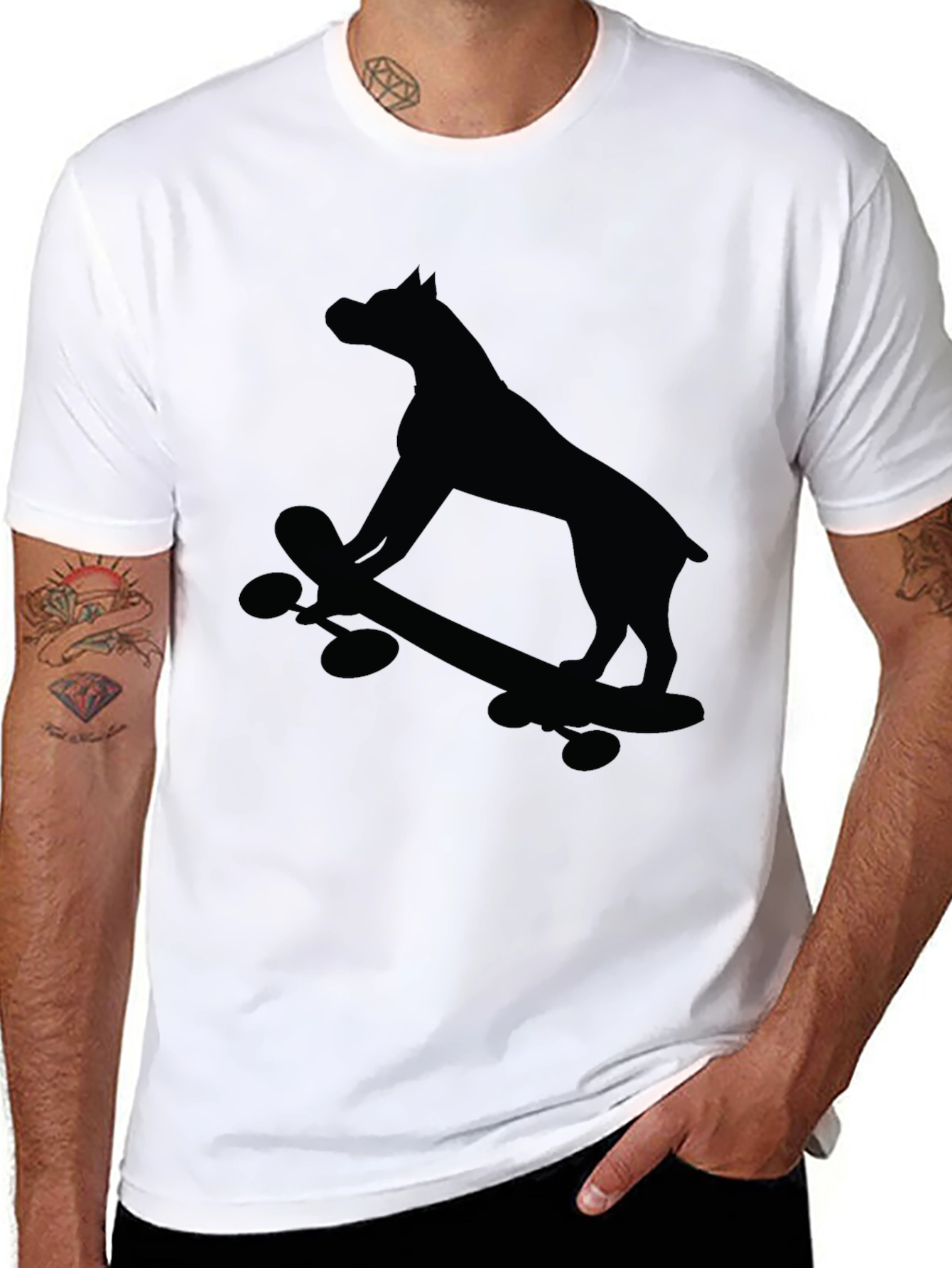 Dog on Skateboard Graphic Tee - Black T-Shirt