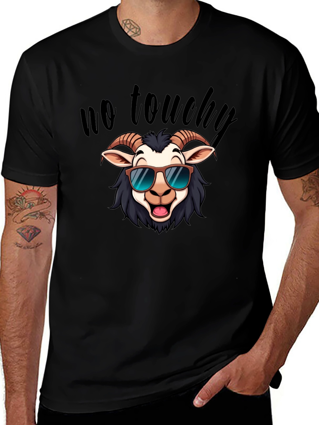 Cool Goat Graphic Tee - No Touchy Funny Shirt
