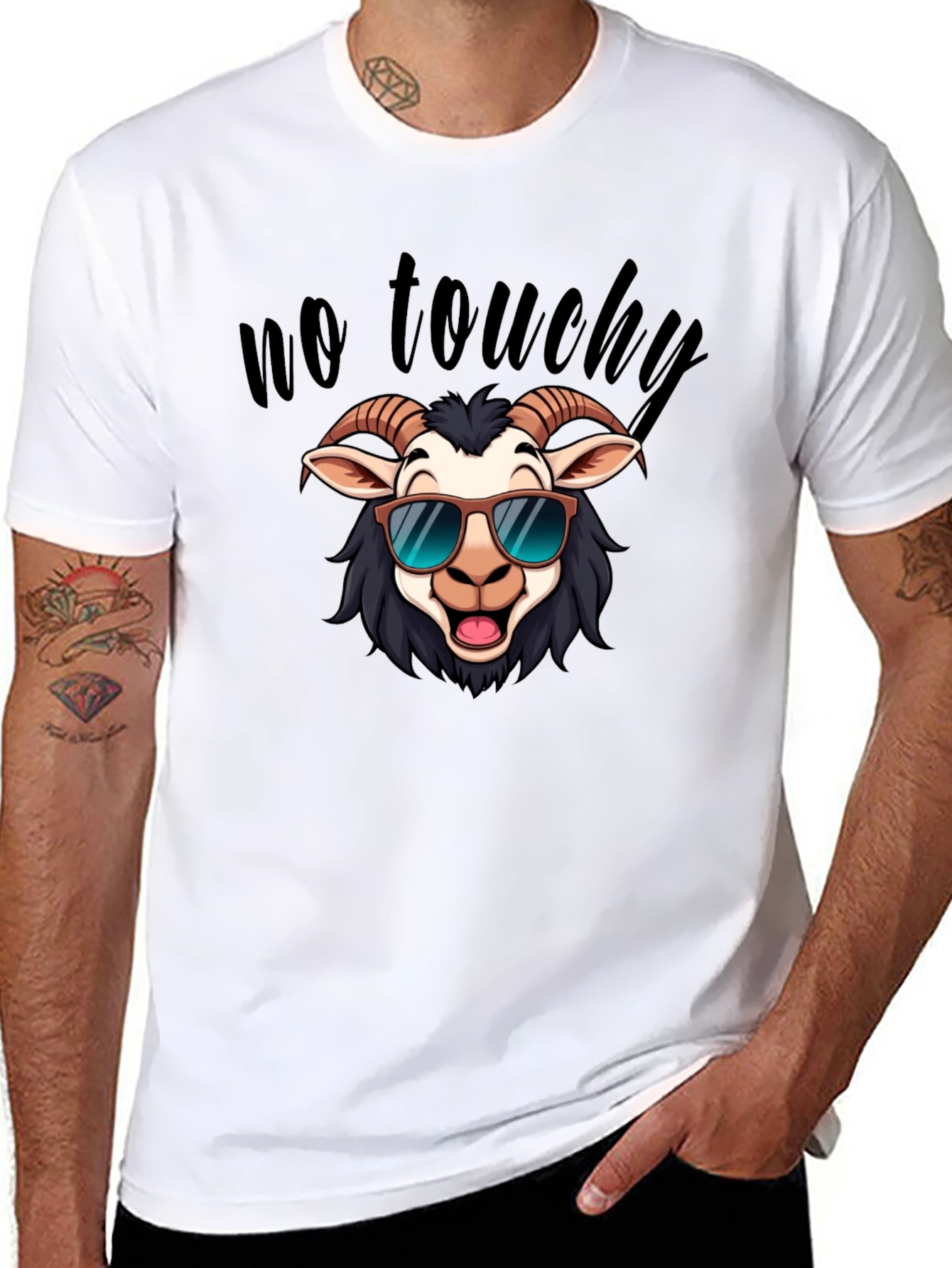 Cool Goat Graphic Tee - No Touchy Funny Shirt