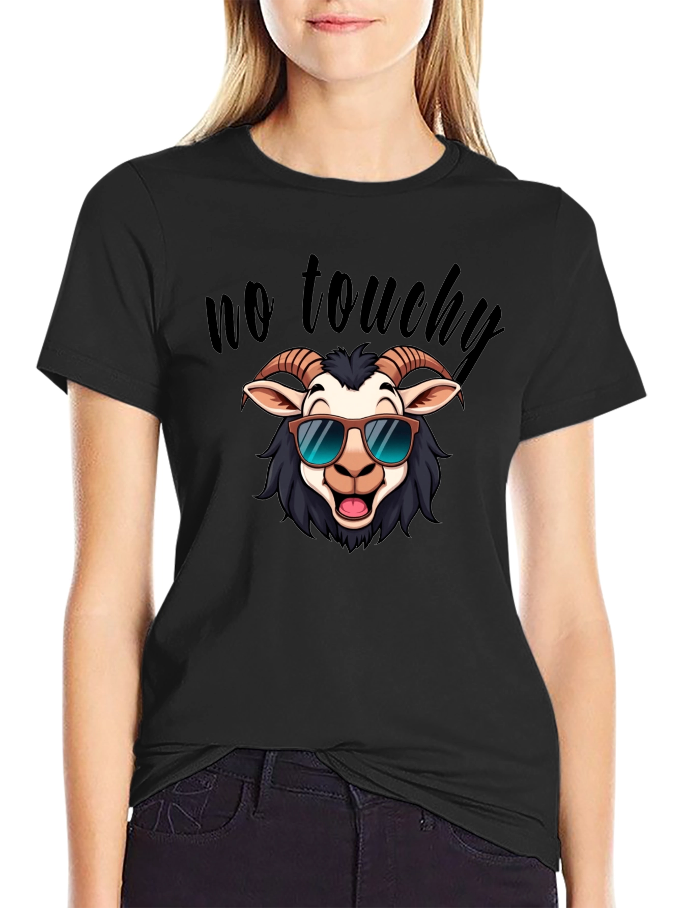 Cool Goat Graphic Tee - No Touchy Funny Shirt