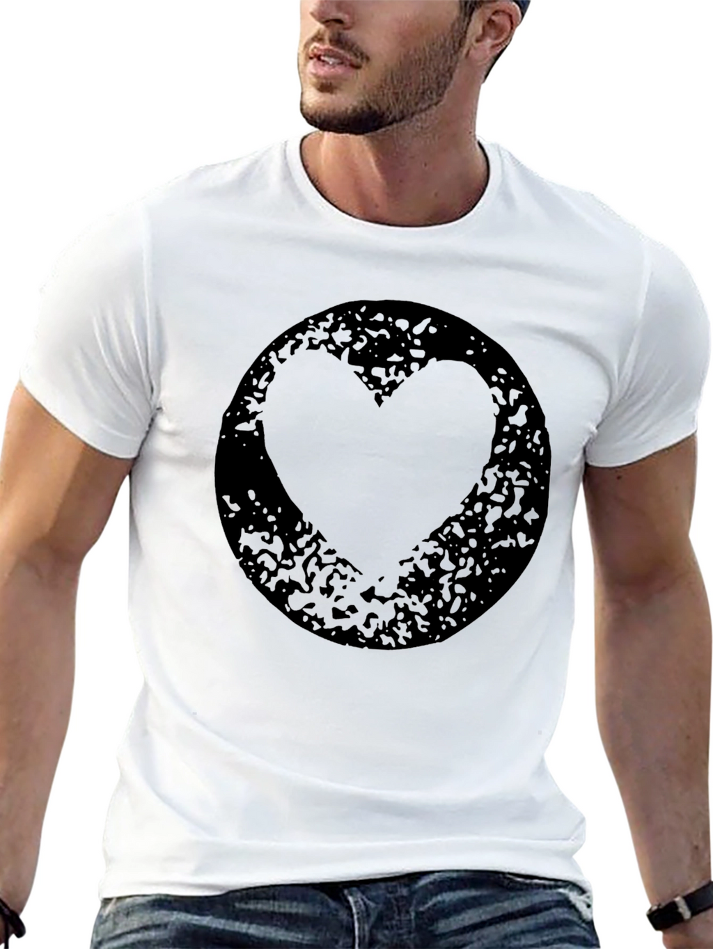 Grunge Heart Circle Black T-Shirt