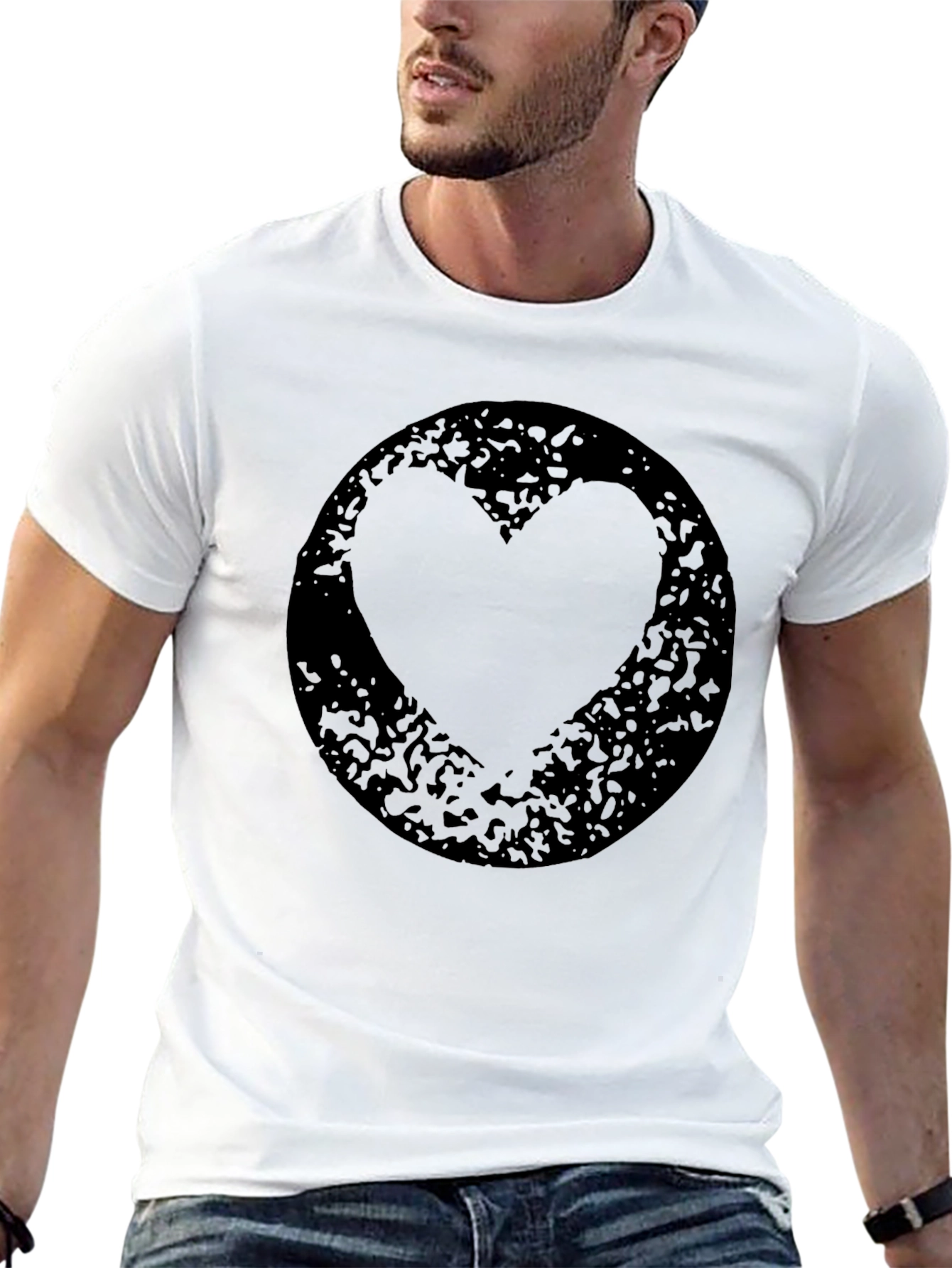 Grunge Heart Circle Black T-Shirt