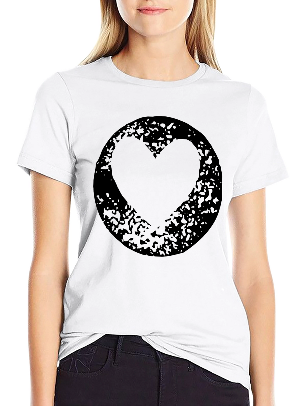 Grunge Heart Circle Black T-Shirt