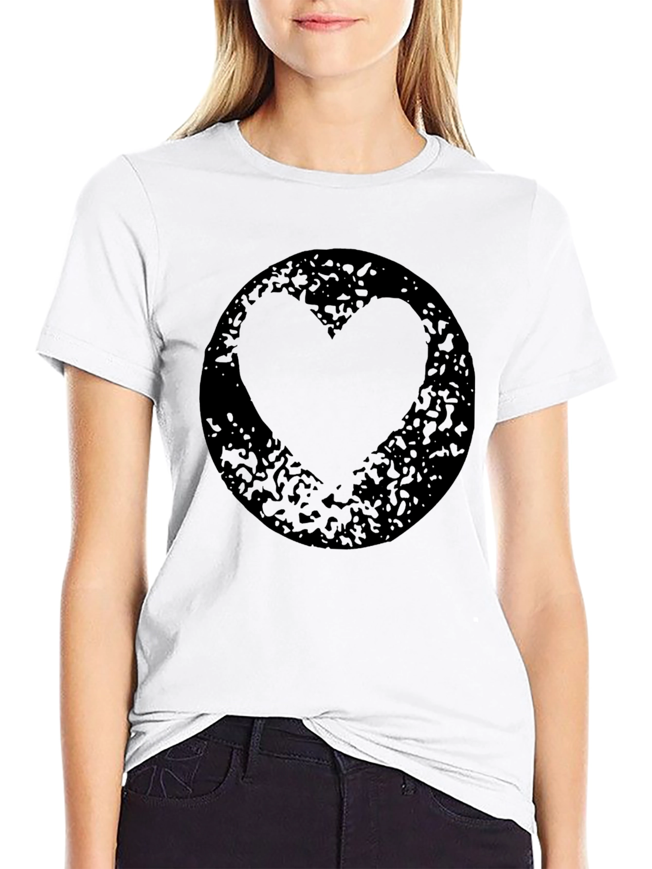 Grunge Heart Circle Black T-Shirt