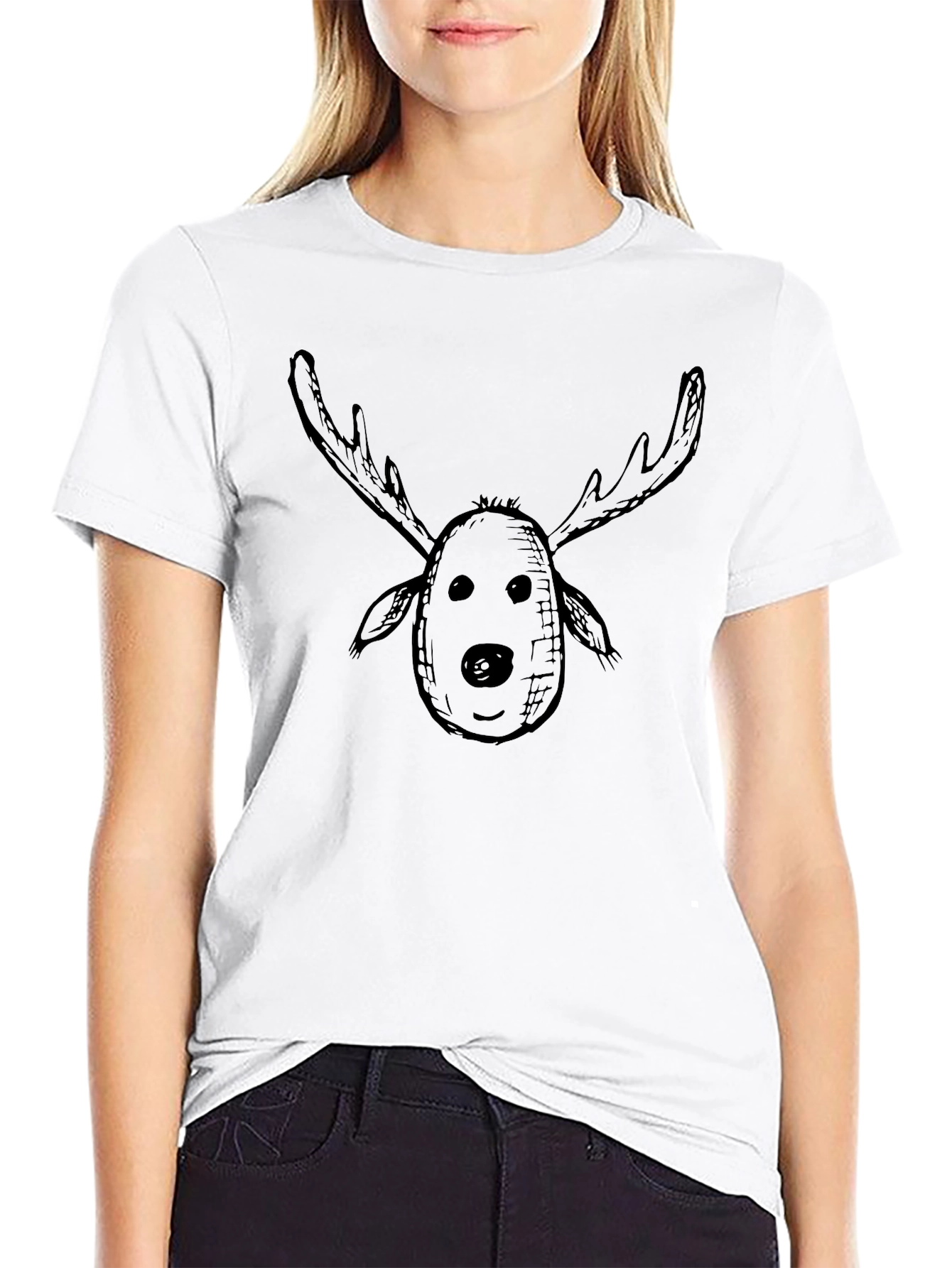 Mens Black Reindeer Graphic T-Shirt